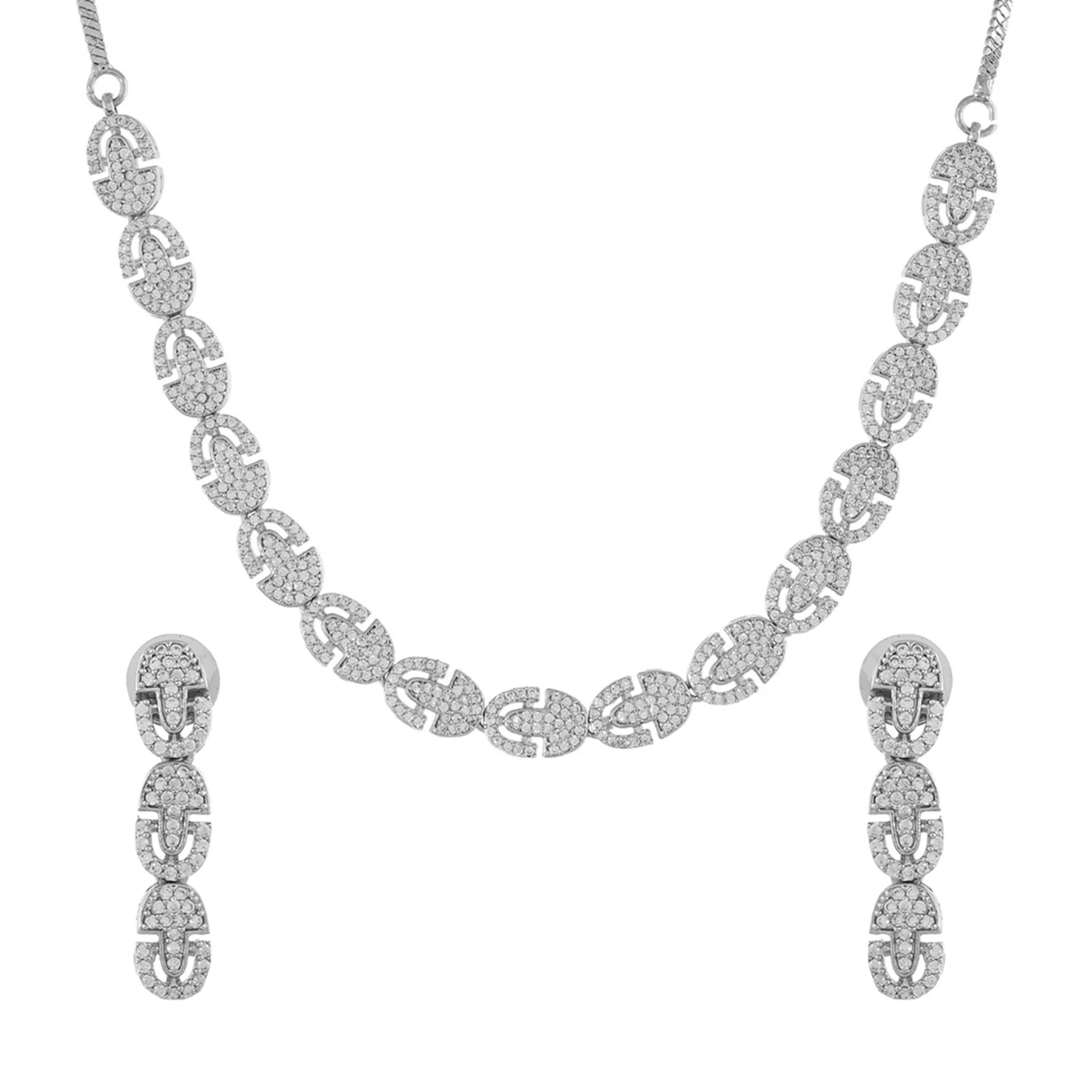 Sparkling Elegance Glamorous Silver American Diamond Necklace Set - Image 3