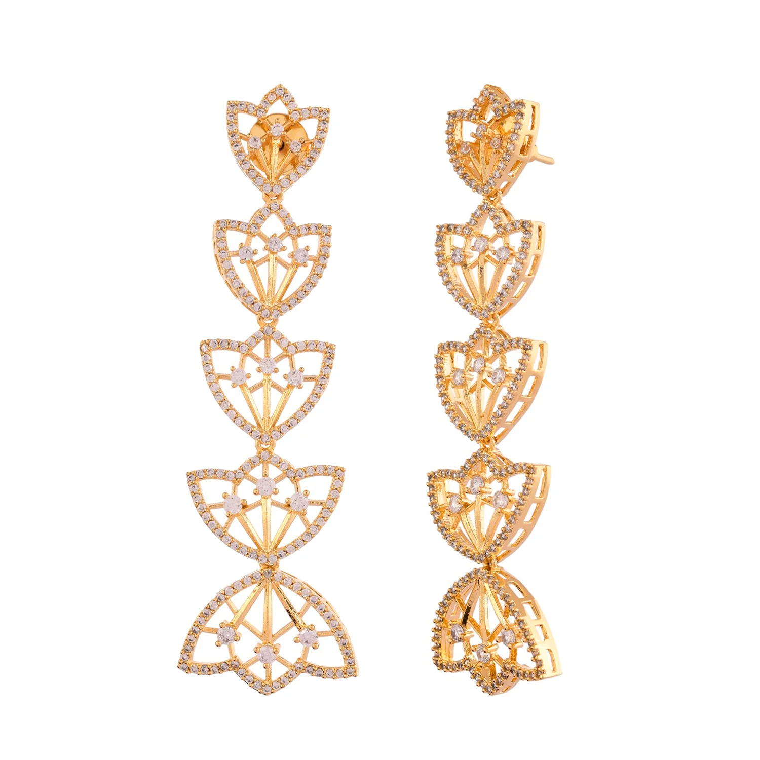 Sparkling Elegance Gleaming Gold Petals American Diamond Dangler Earrings - Image 4