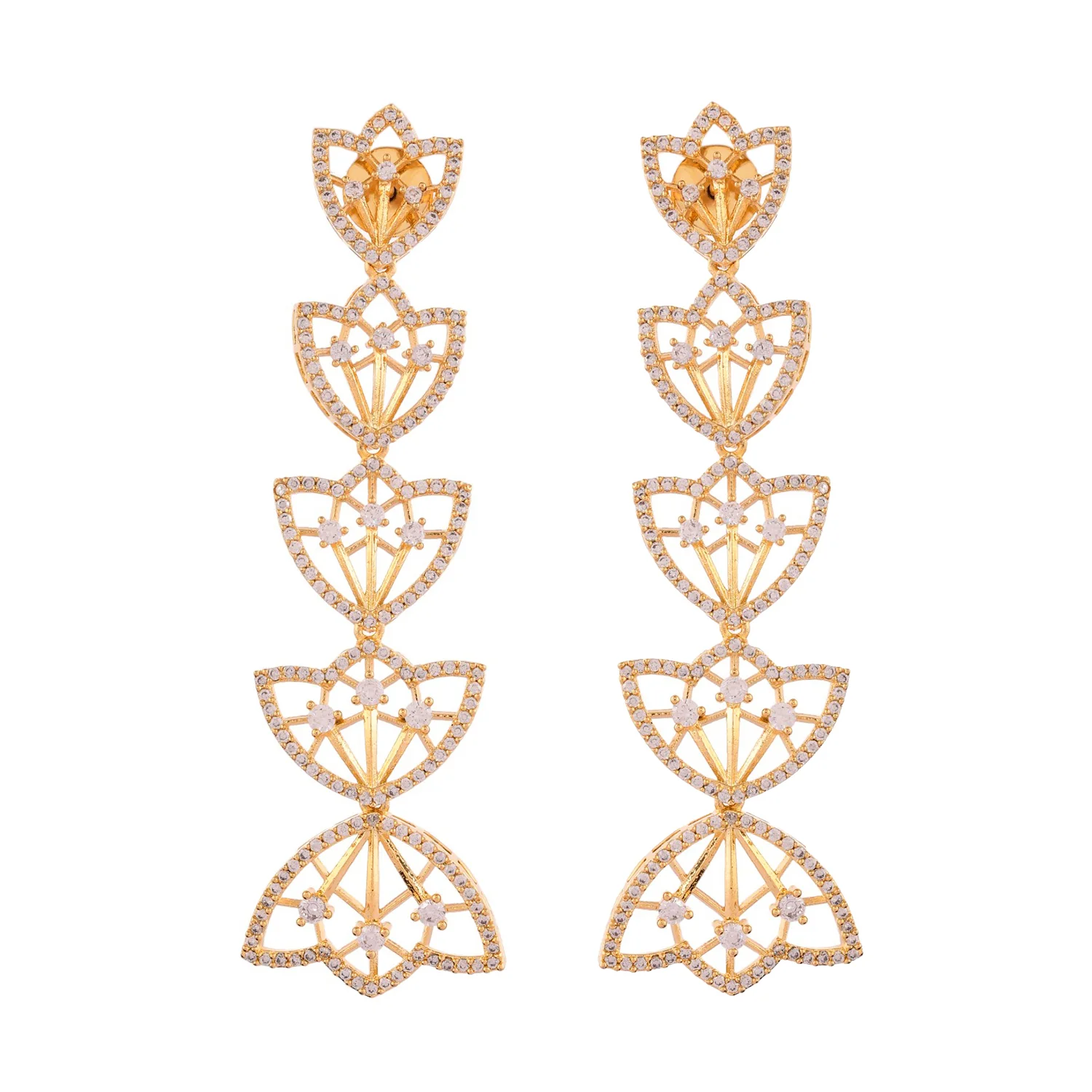 Sparkling Elegance Gleaming Gold Petals American Diamond Dangler Earrings - Image 5