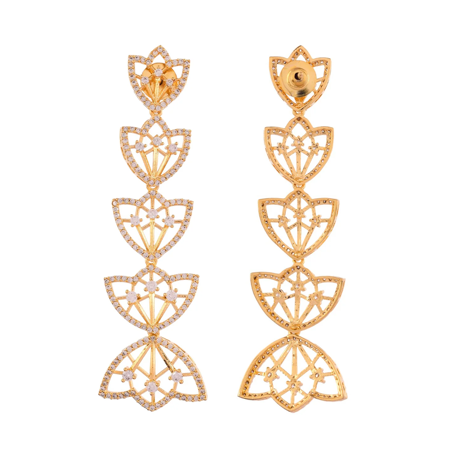 Sparkling Elegance Gleaming Gold Petals American Diamond Dangler Earrings - Image 6