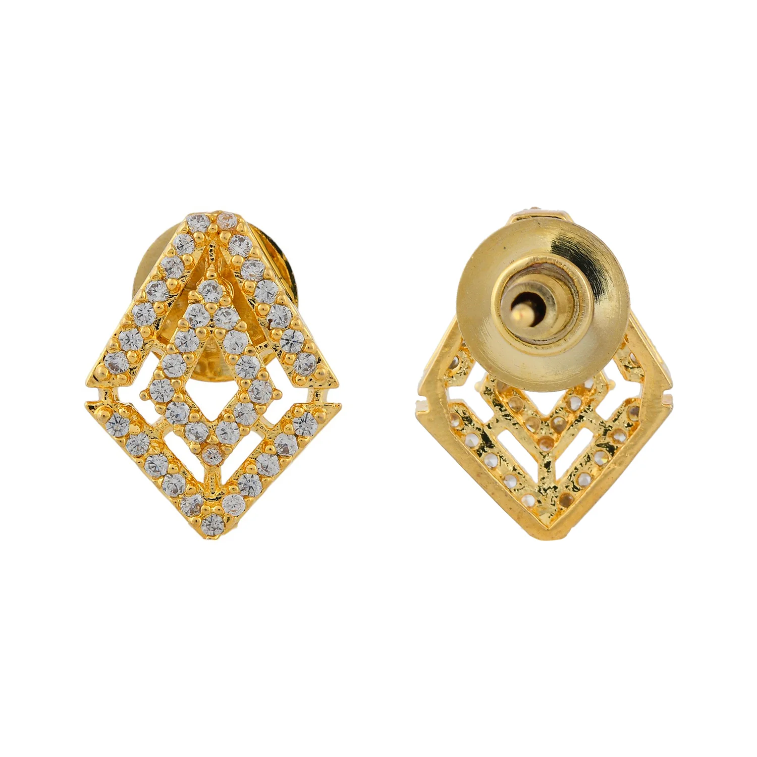 Sparkling Elegance Gleaming Gold-Plated American Diamond Studs Earrings - Image 6