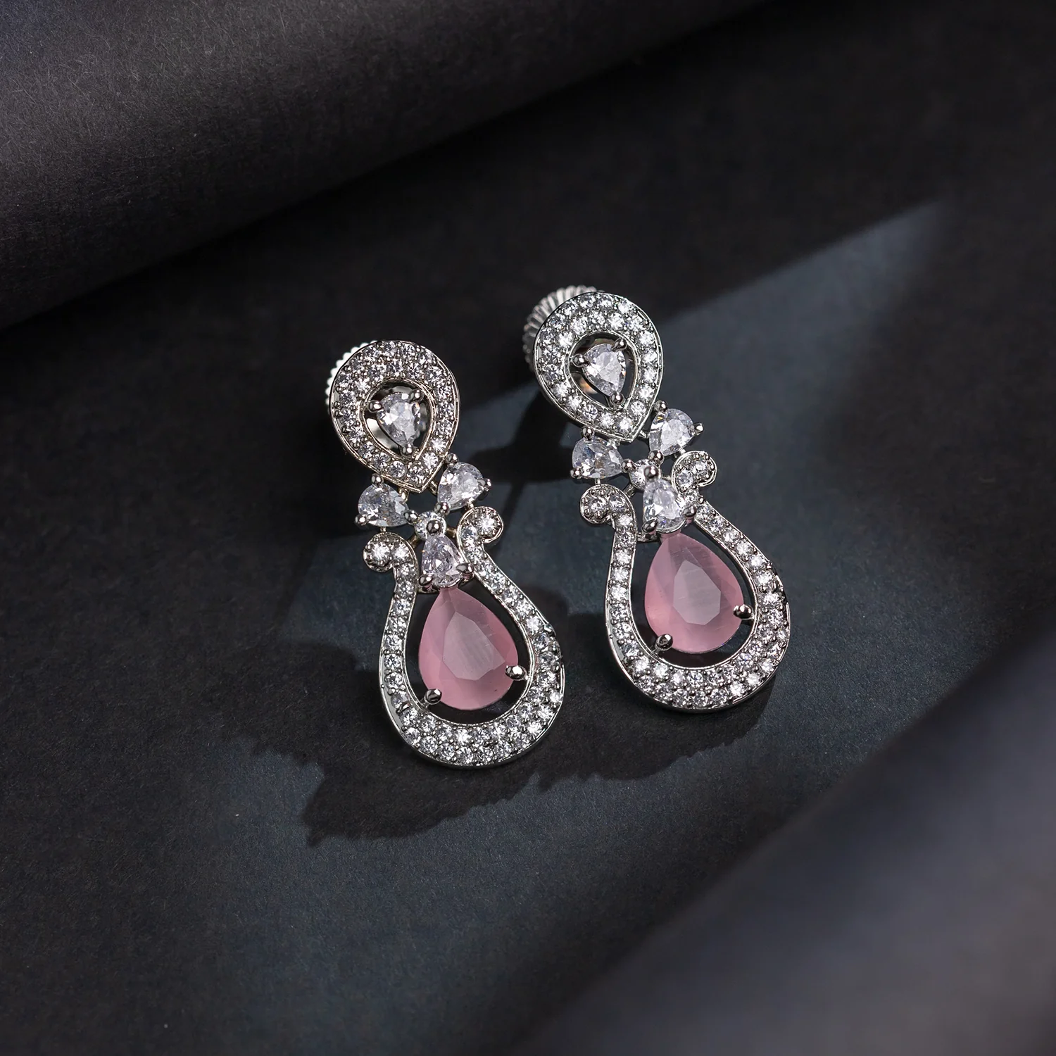 Sparkling Elegance Glimmer Pink American Diamond Dangler Earrings