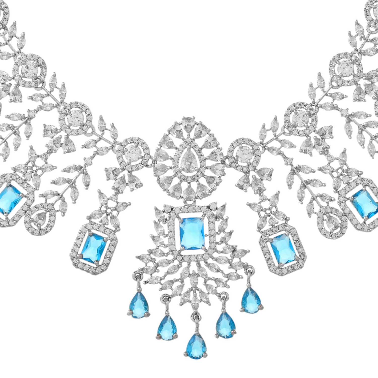 Sparkling Elegance Glimmering Blue American Diamond Necklace Set - Image 5