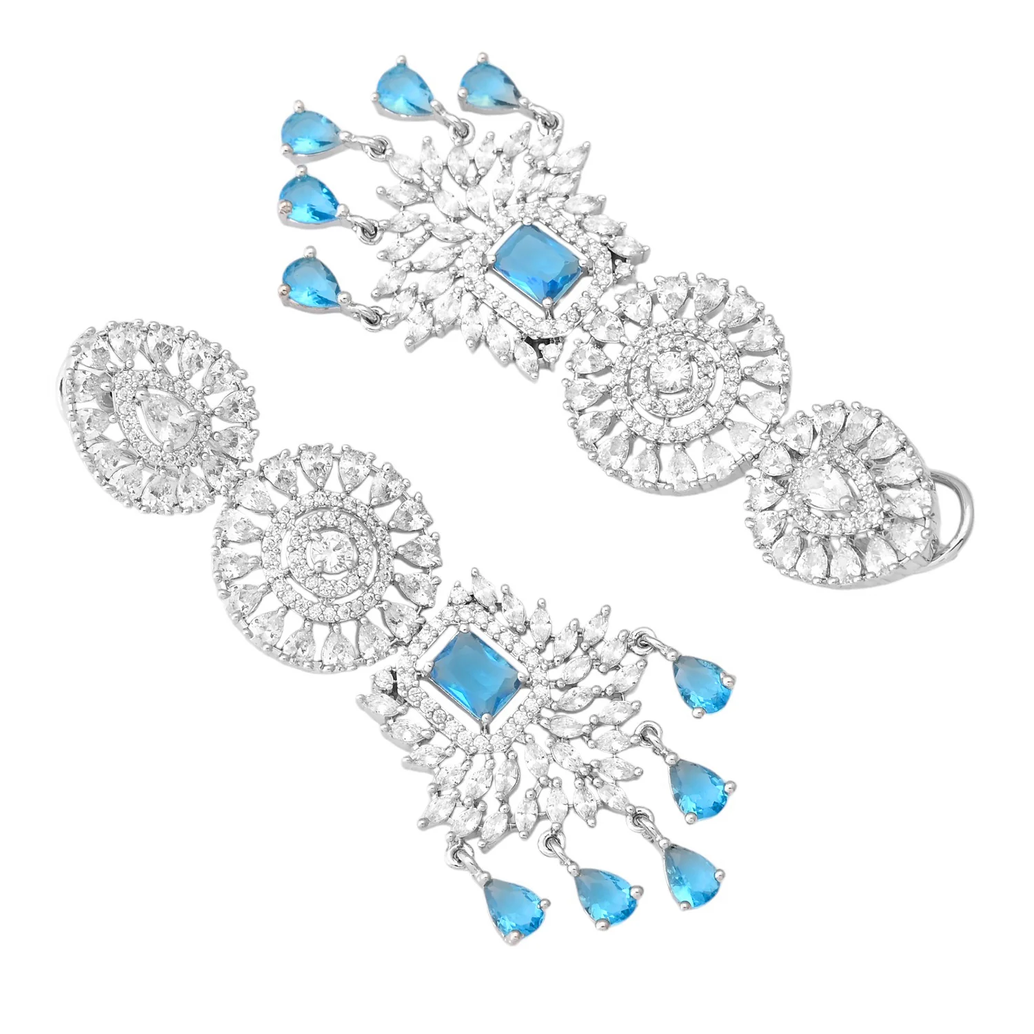 Sparkling Elegance Glimmering Blue American Diamond Necklace Set - Image 7