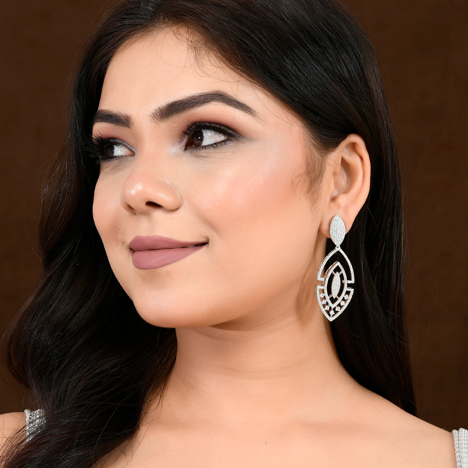 Sparkling Elegance Glistening Glam American Diamond Dangler Earrings - Image 2