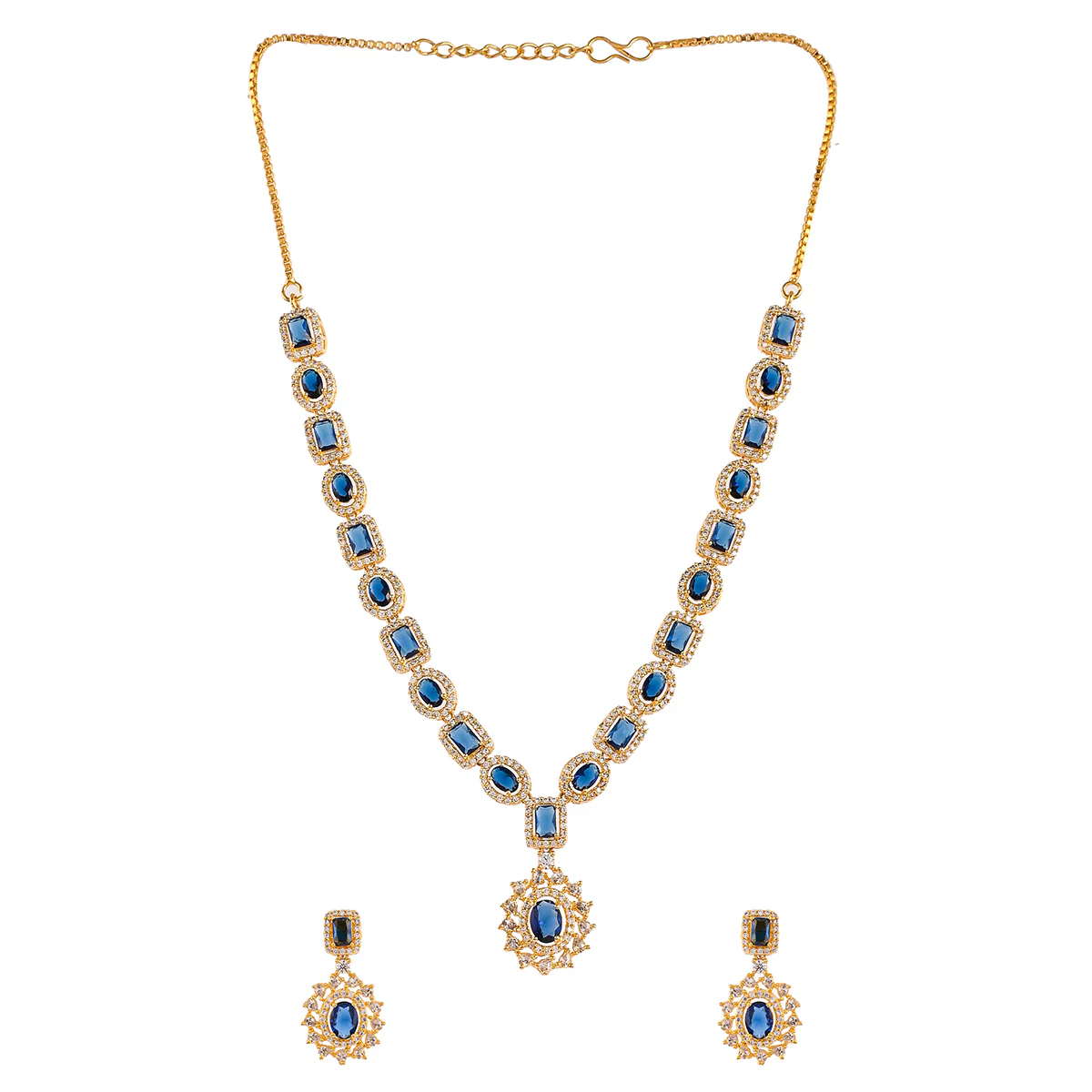 Sparkling Elegance Gold Plated Cluster Setting Zirconia Adorned Brass Jewellery Set - Image 3