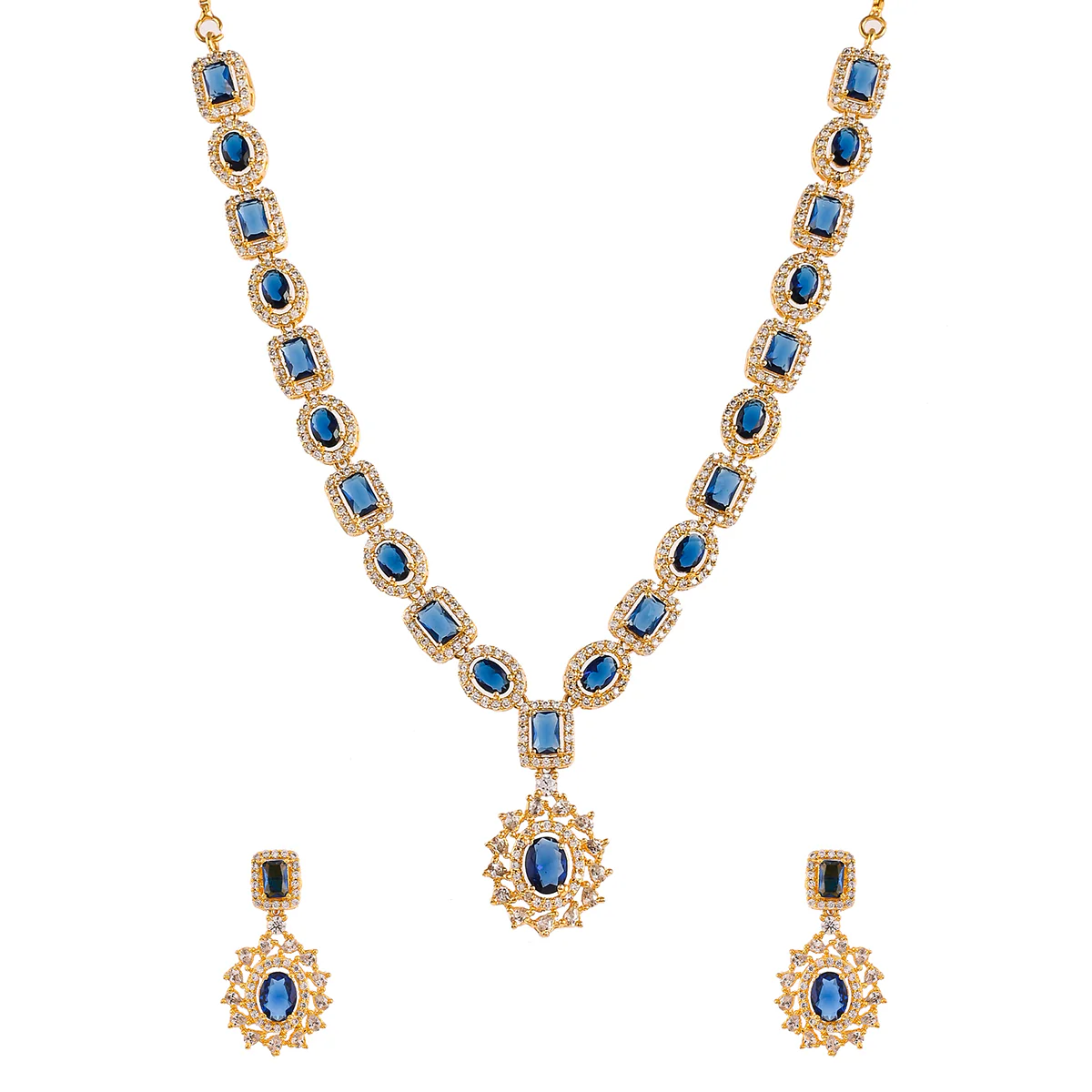 Sparkling Elegance Gold Plated Cluster Setting Zirconia Adorned Brass Jewellery Set - Image 4