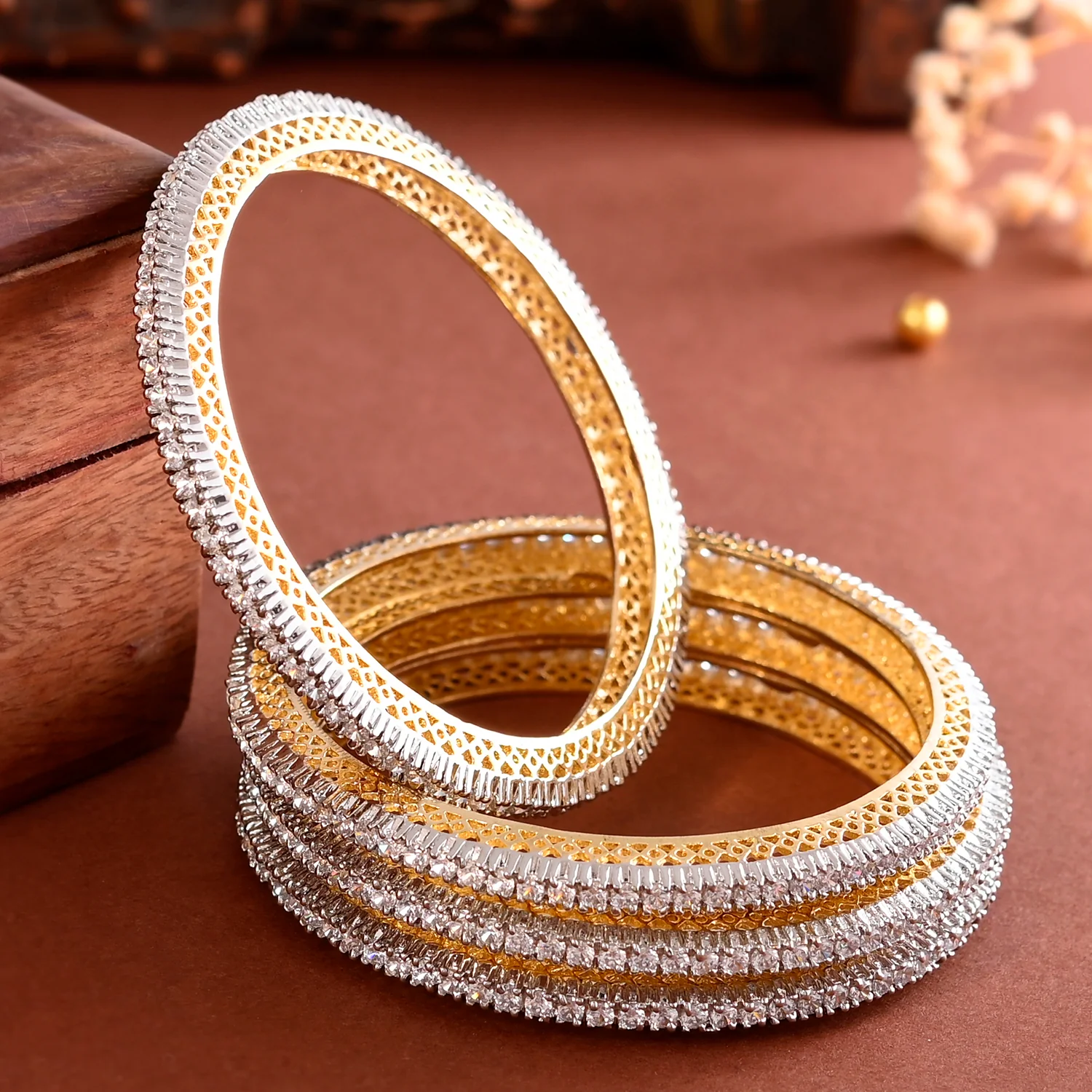 Sparkling Elegance Gold Plated Cz Bangle Bracelets