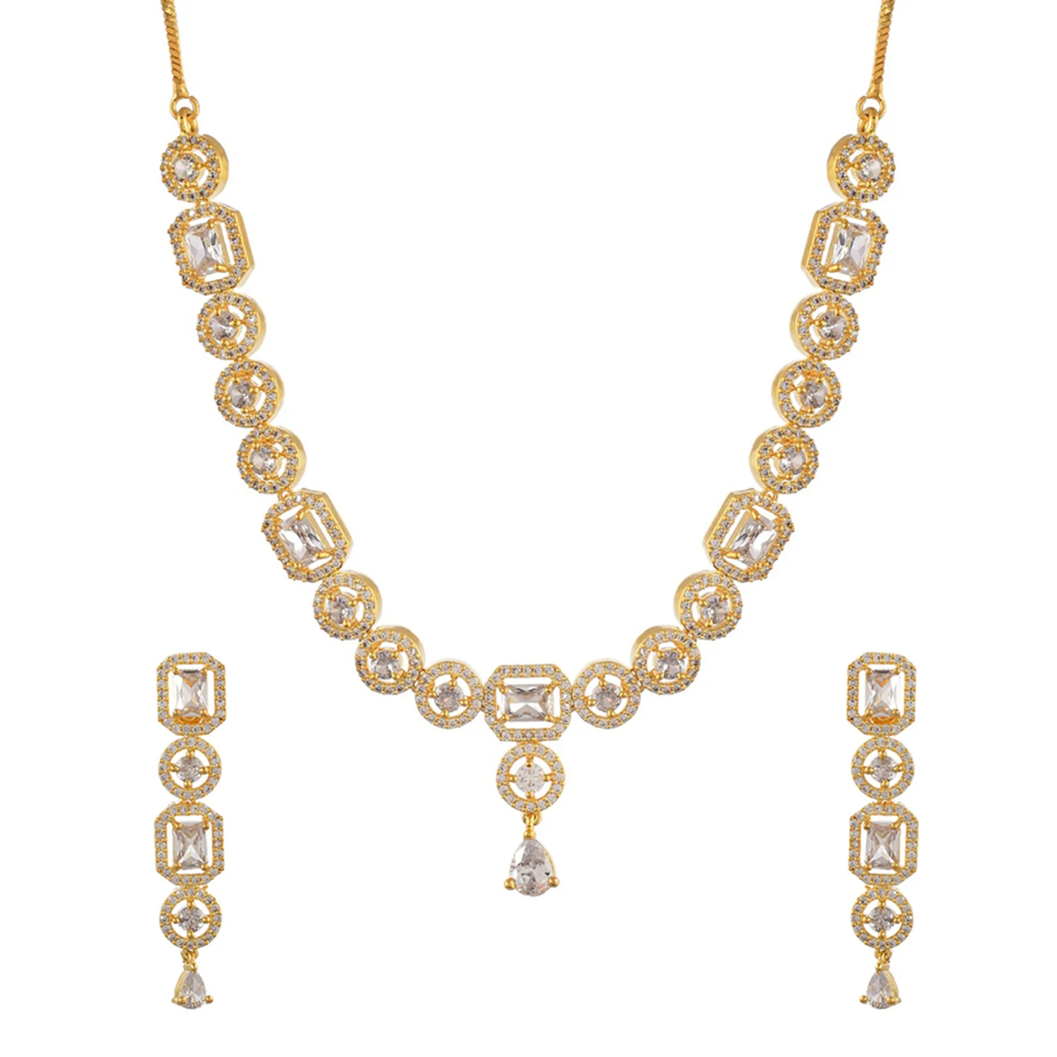Sparkling Elegance Gold-Plated Party Wear Necklace Set - Image 3