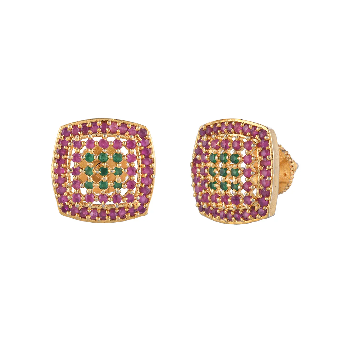 Sparkling Elegance Gold Plated Round Cut Zircons Studded Brass Earrings - Image 4