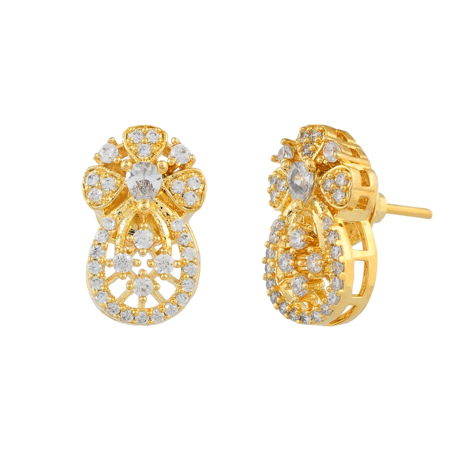 Sparkling Elegance Golden American Diamond Studs Earrings - Image 4