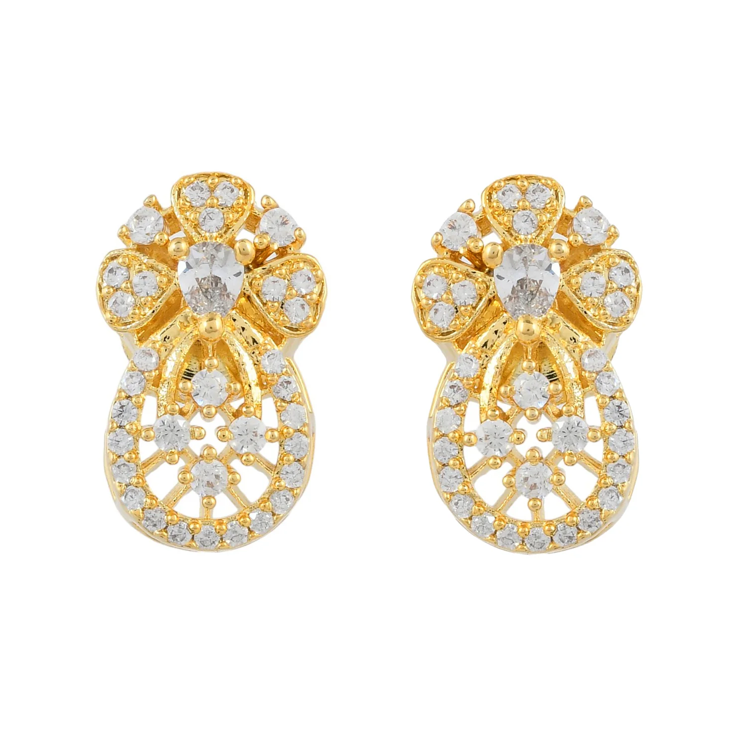 Sparkling Elegance Golden American Diamond Studs Earrings - Image 5