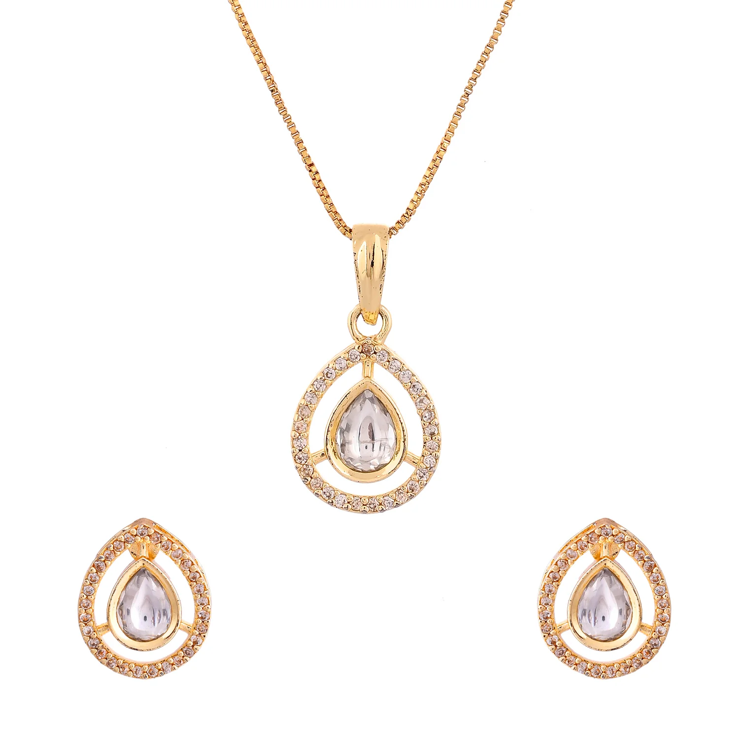 Sparkling Elegance Golden Bliss American Diamond Pendant Set - Image 3