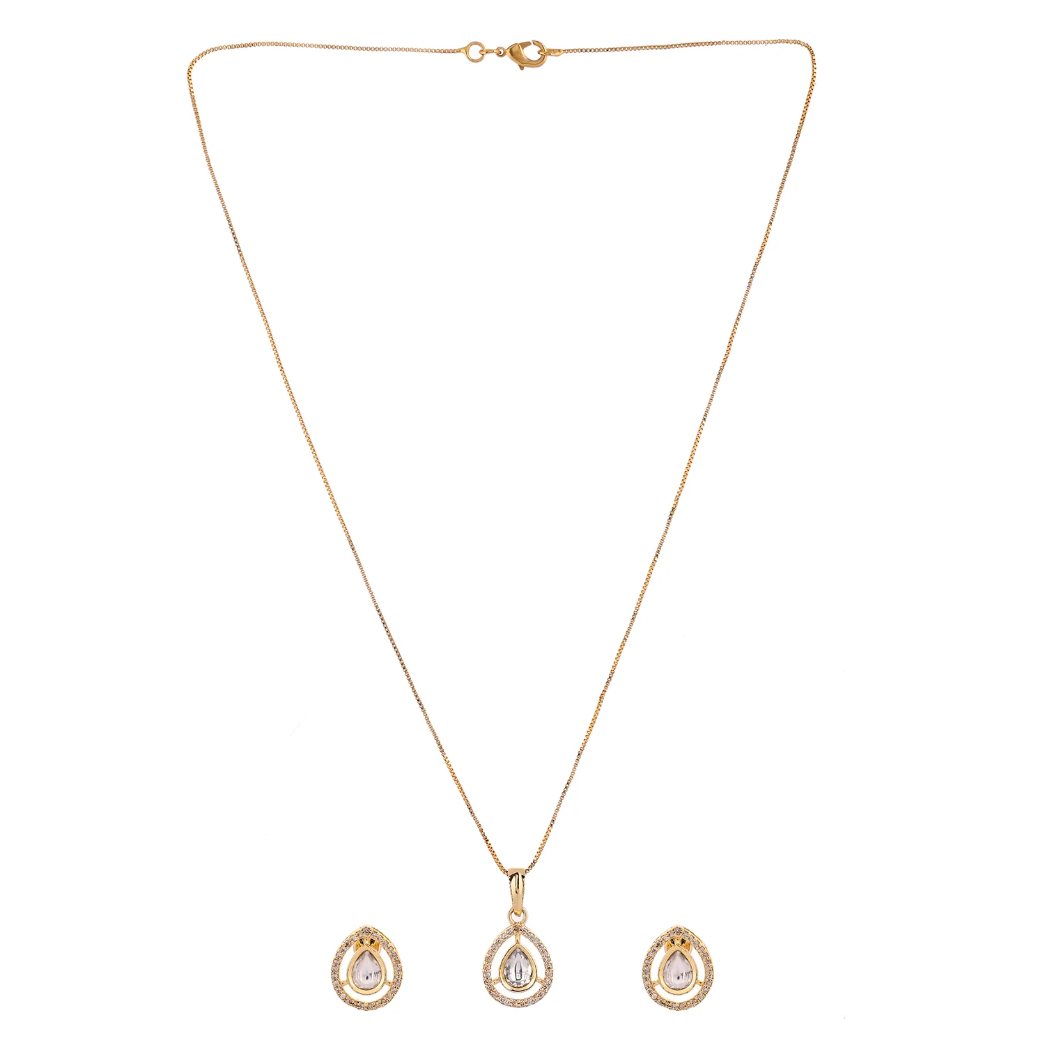 Sparkling Elegance Golden Bliss American Diamond Pendant Set - Image 4