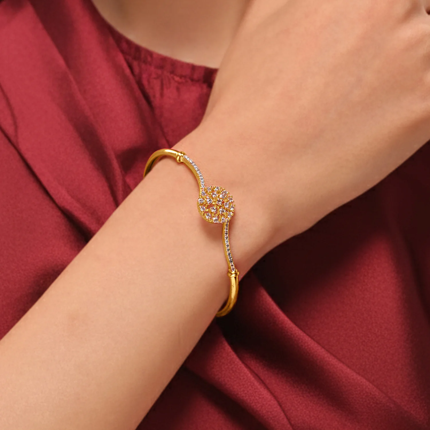 Sparkling Elegance Golden Bloom American Diamond Cz Bracelet - Image 2
