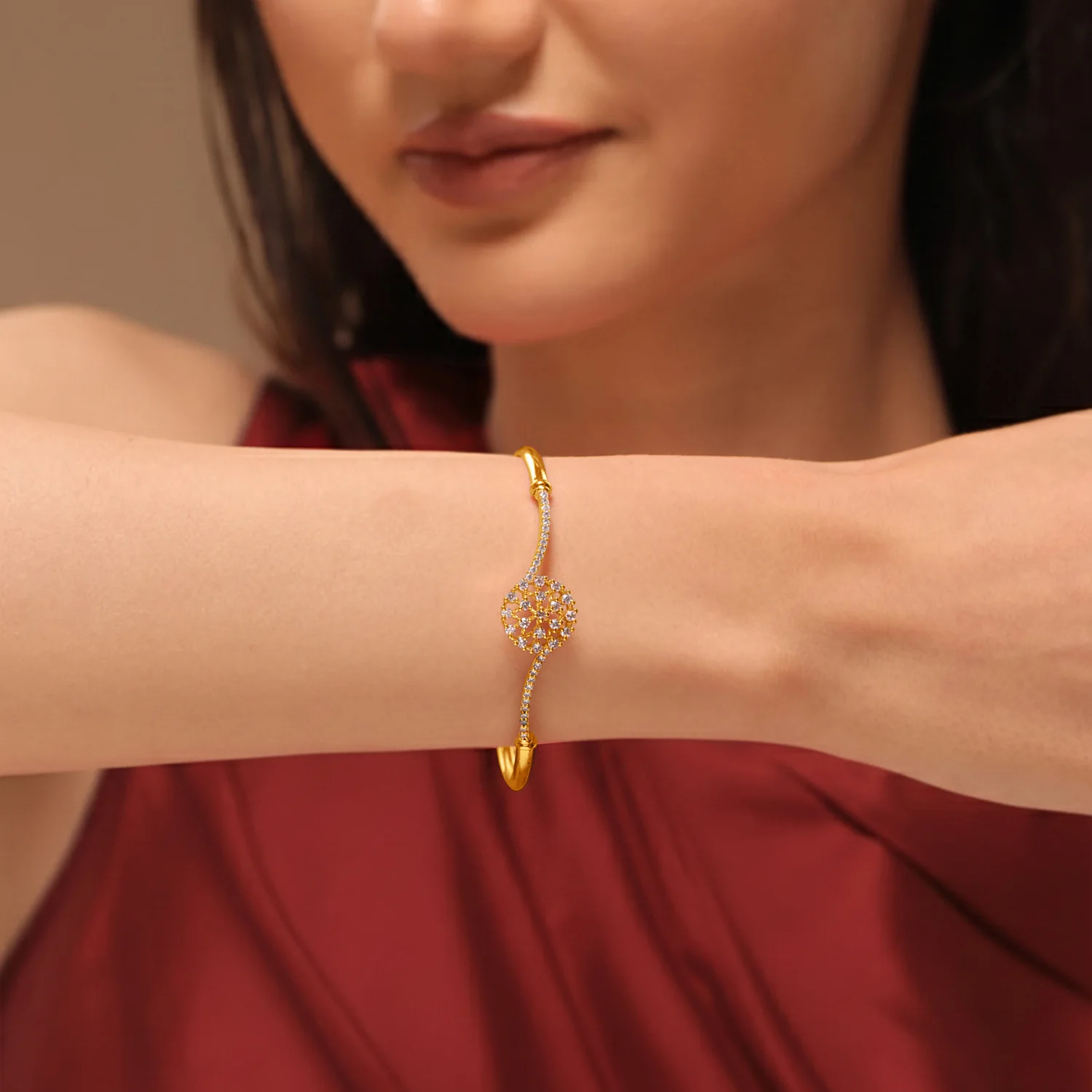 Sparkling Elegance Golden Bloom American Diamond Cz Bracelet - Image 3