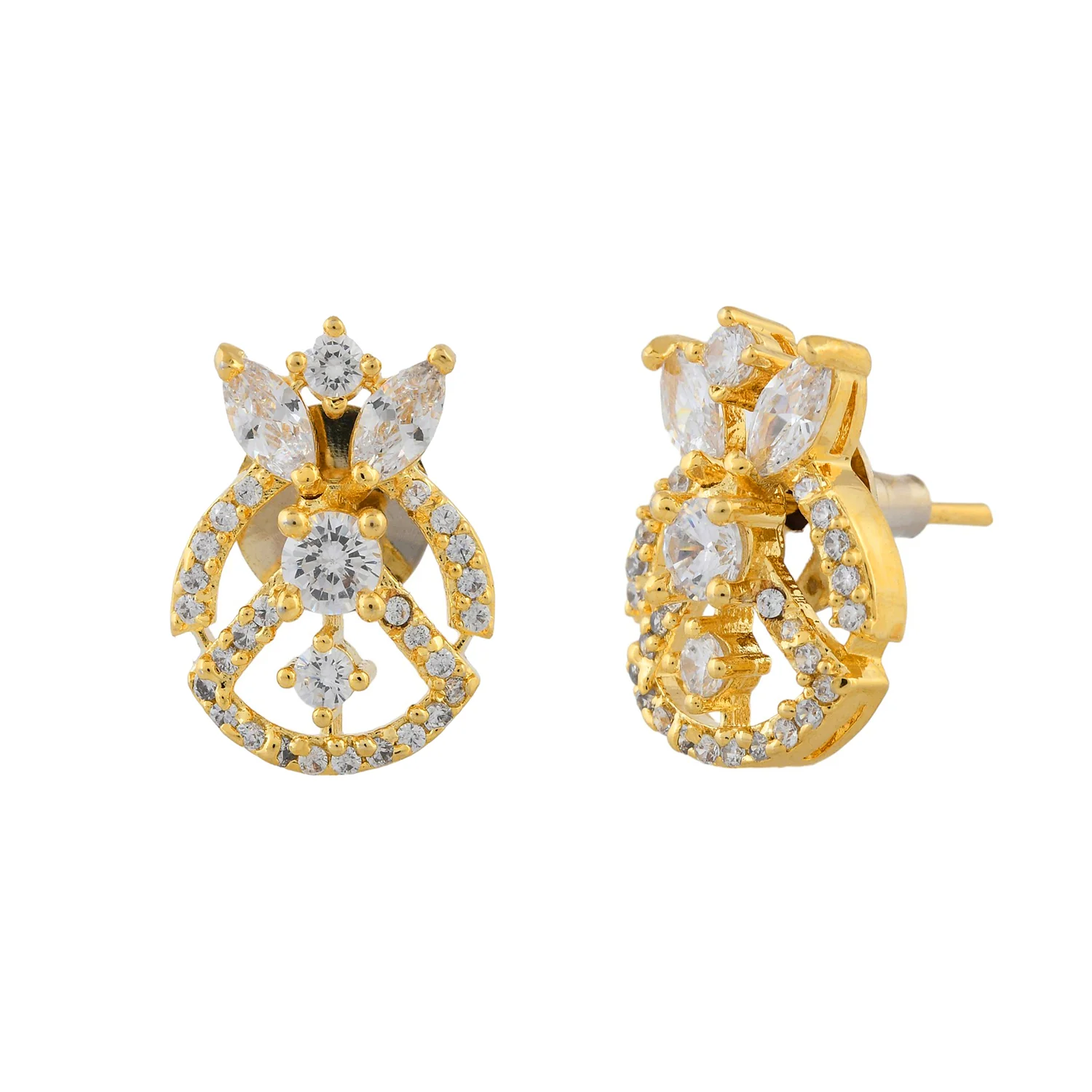 Sparkling Elegance Golden Crown American Diamond Studs Earrings - Image 4