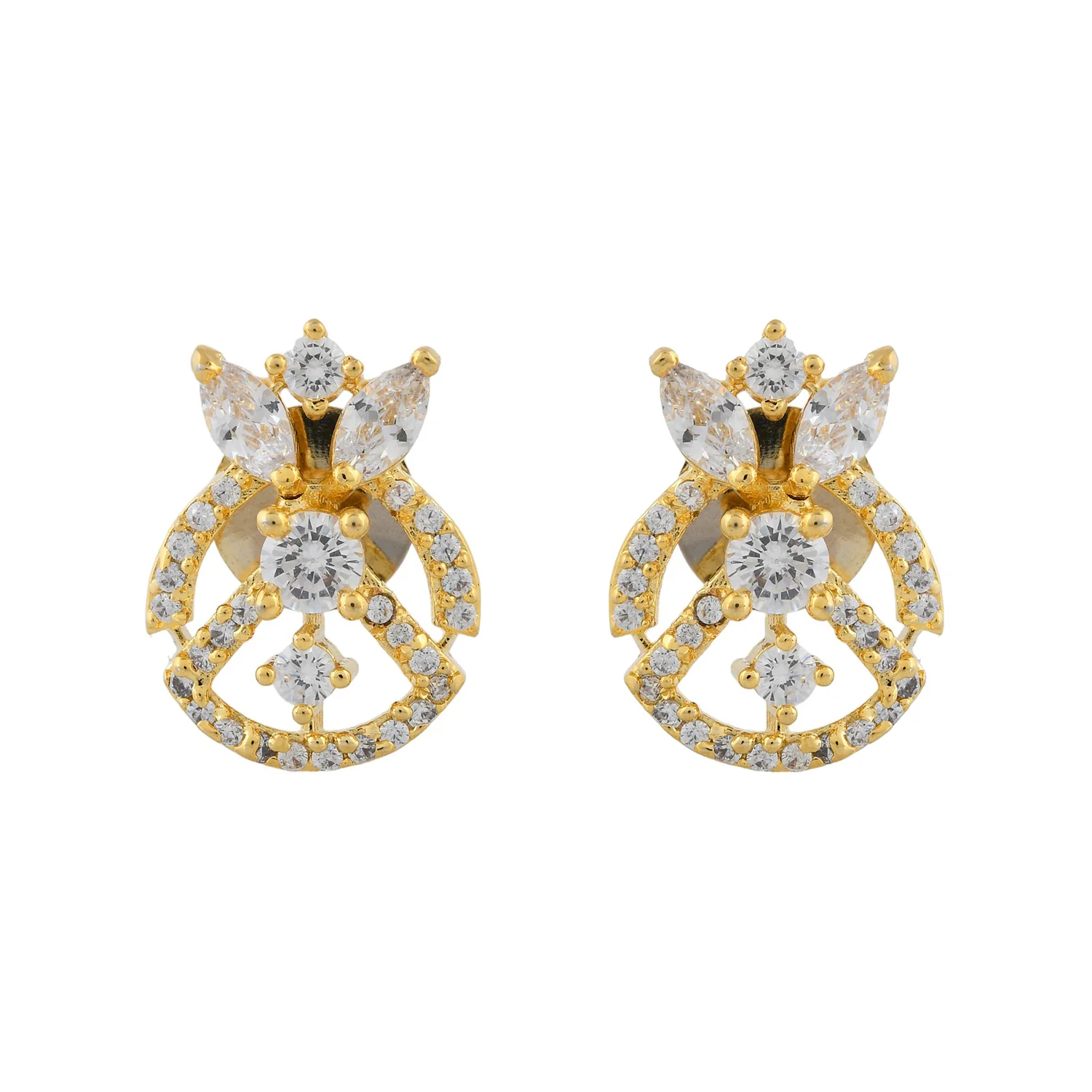 Sparkling Elegance Golden Crown American Diamond Studs Earrings - Image 5