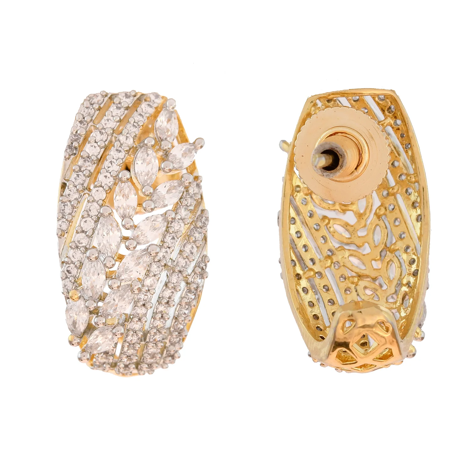 Sparkling Elegance Golden Glow American Diamond Stud Earrings - Image 5