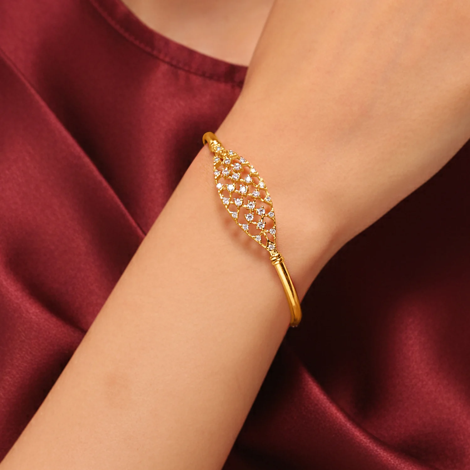 Sparkling Elegance Golden Lattice American Diamond Cz Bracelet - Image 2