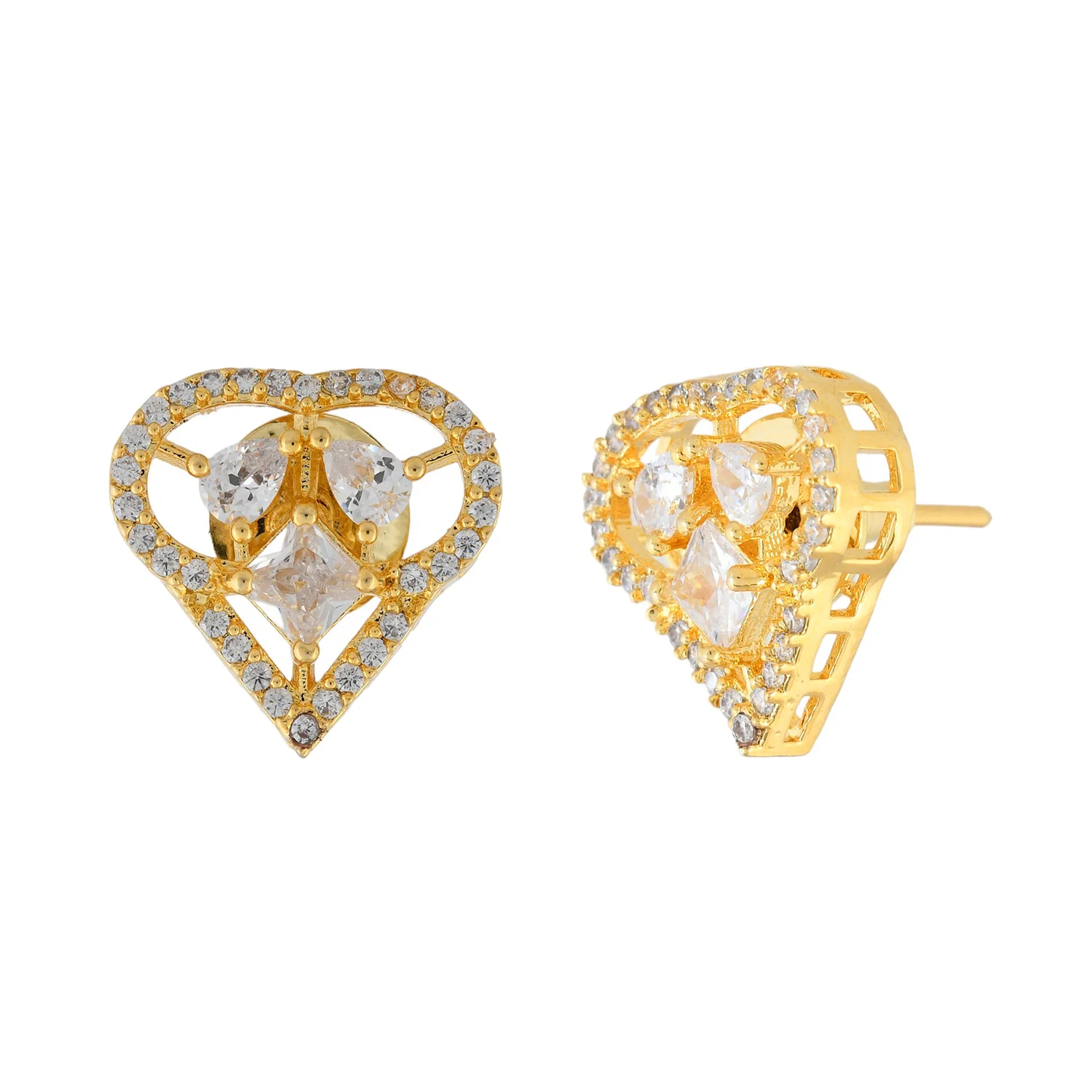 Sparkling Elegance Golden Love American Diamond Studs Earrings - Image 4