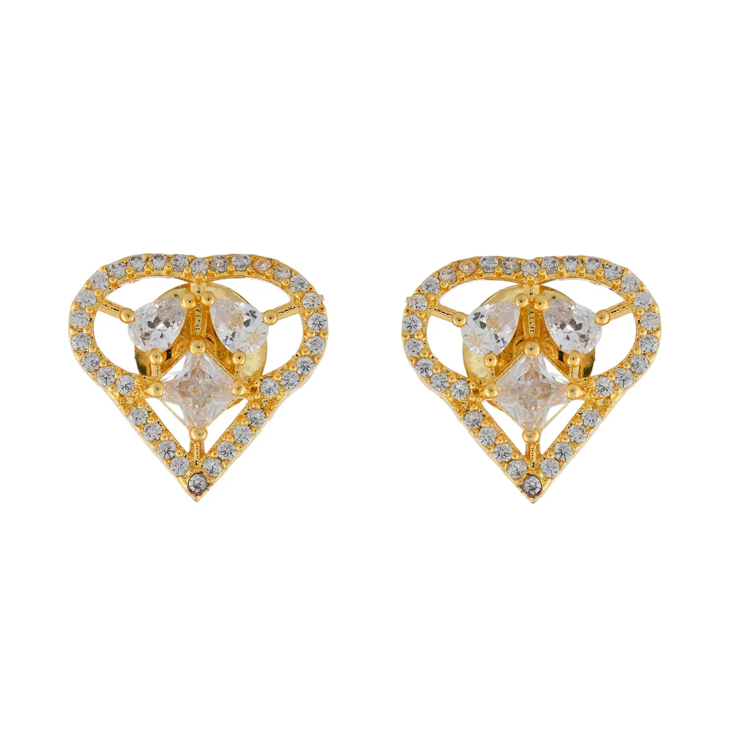 Sparkling Elegance Golden Love American Diamond Studs Earrings - Image 5