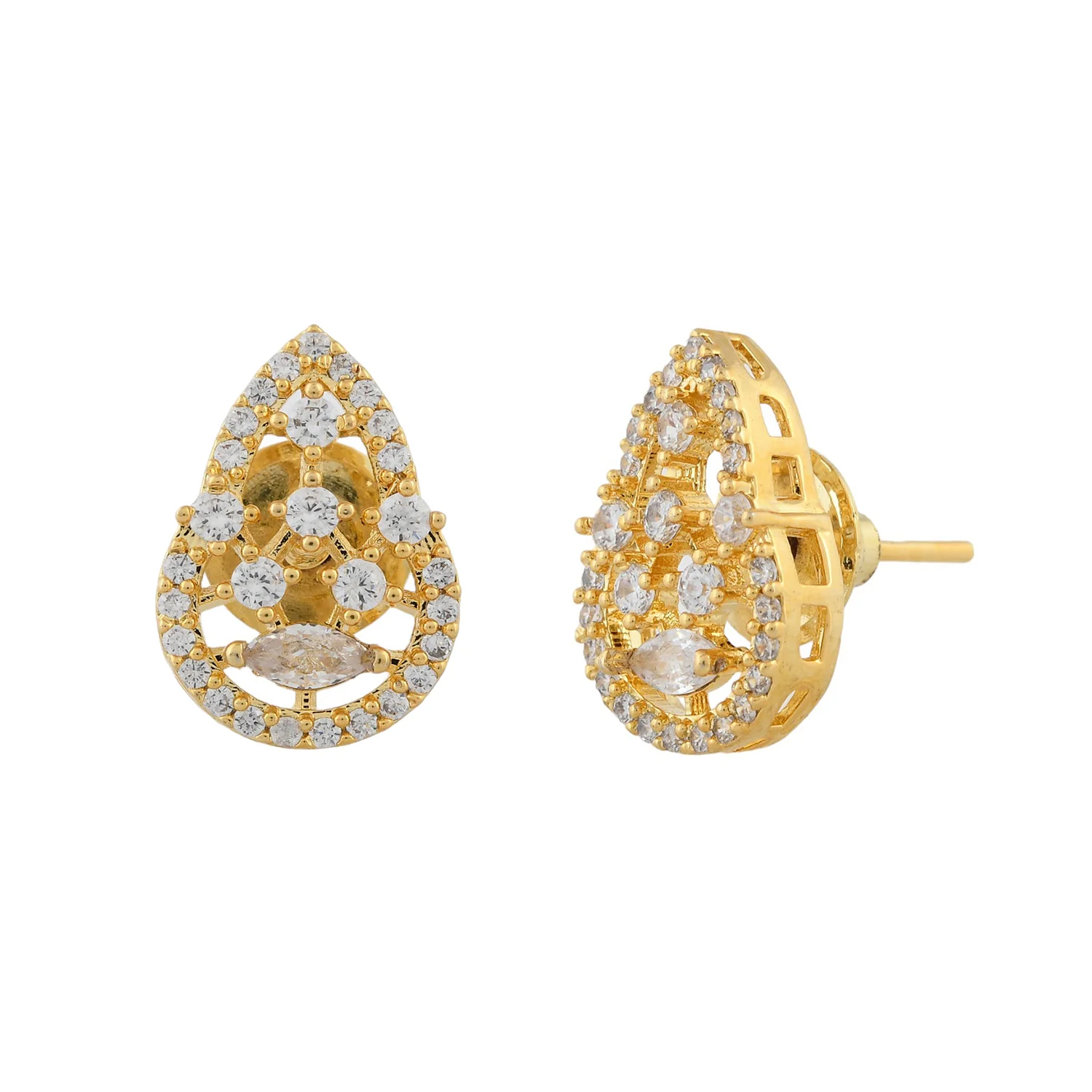 Sparkling Elegance Golden Teardrop American Diamond Studs Earrings - Image 4