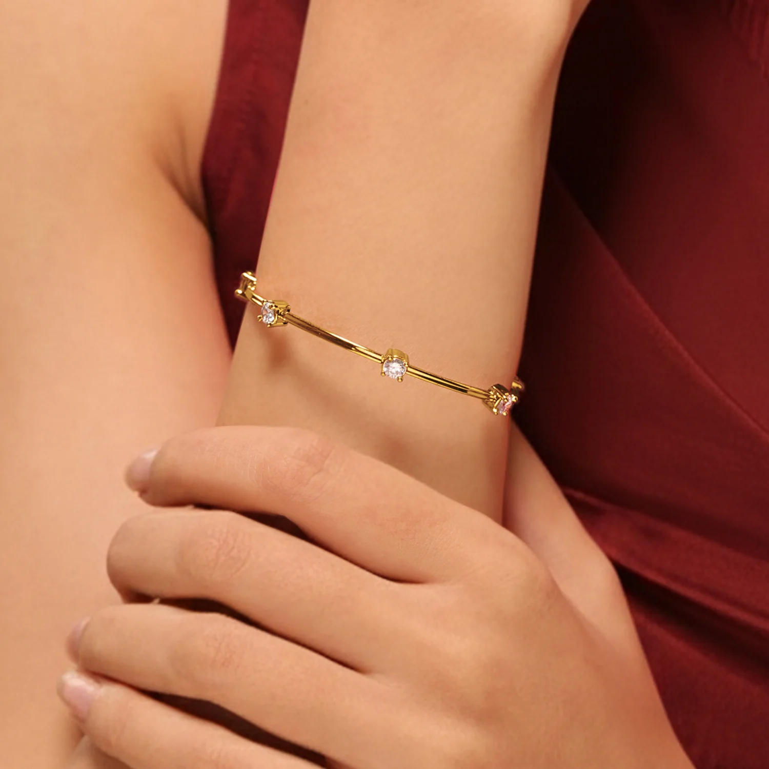Sparkling Elegance Golden Whisper American Diamond Cz Bracelet - Image 3