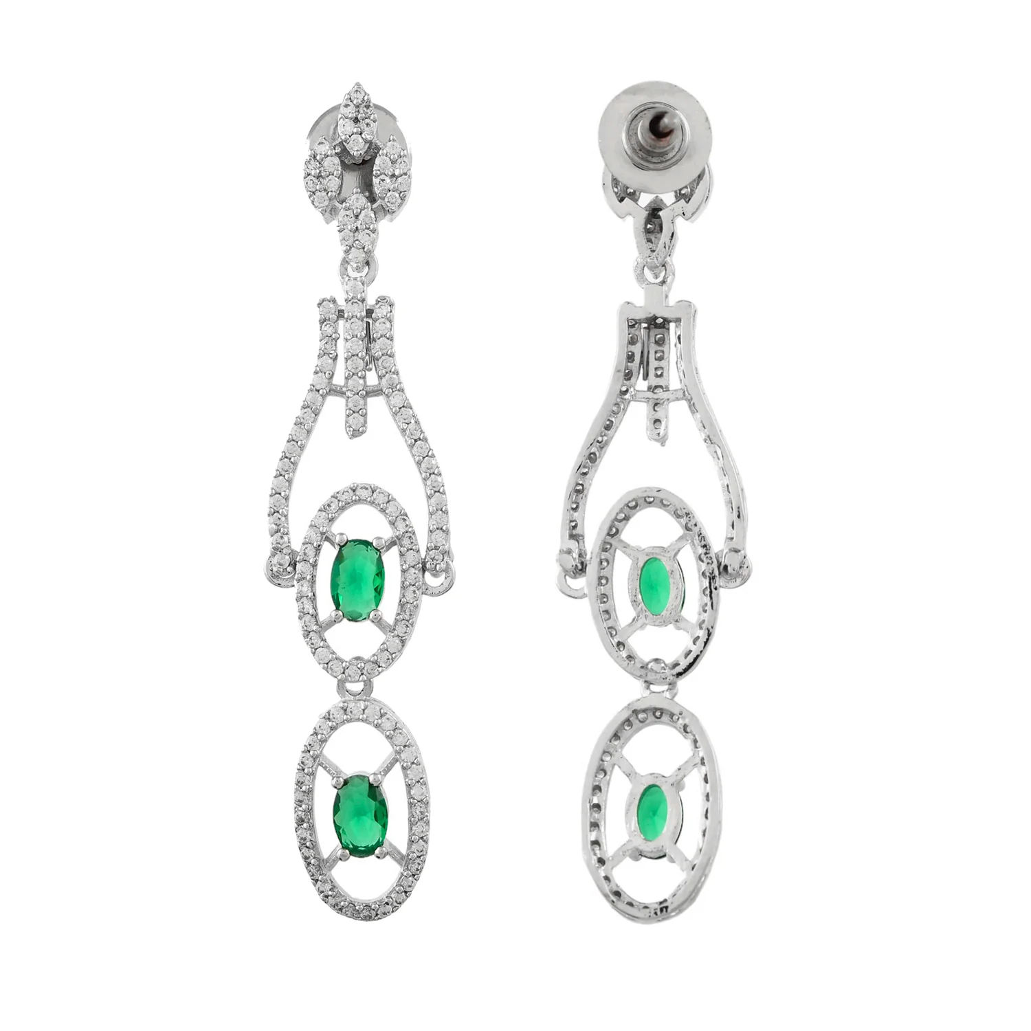 Sparkling Elegance Graceful Green American Diamond Dangler Earrings - Image 5