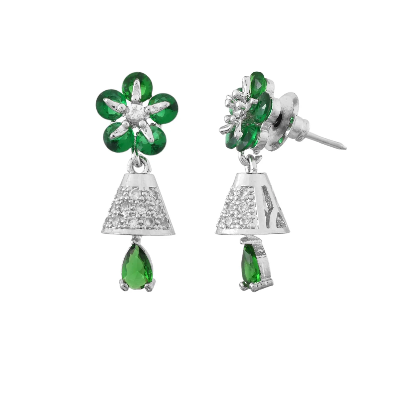 Sparkling Elegance Green And White Cz Casual Drop Earrings - Image 3