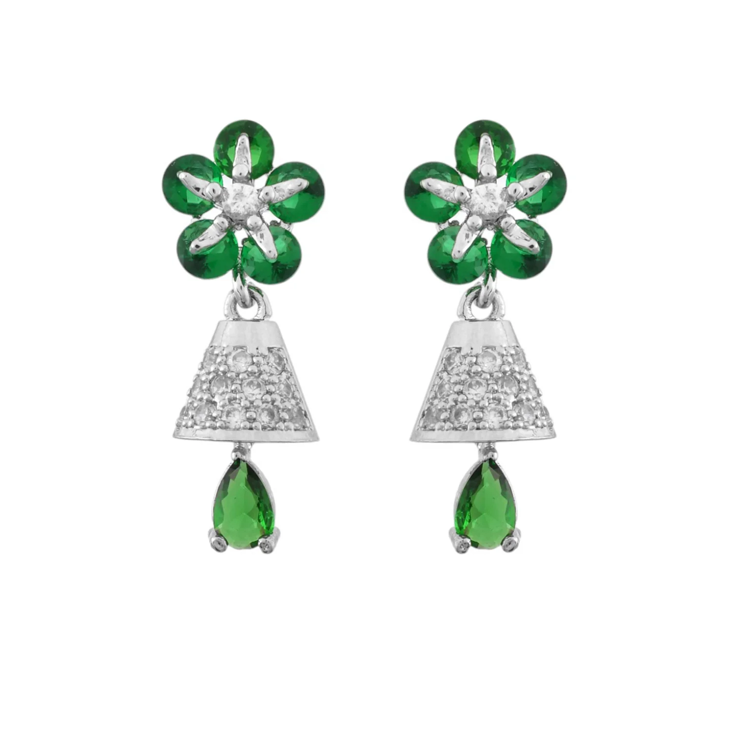 Sparkling Elegance Green And White Cz Casual Drop Earrings - Image 4