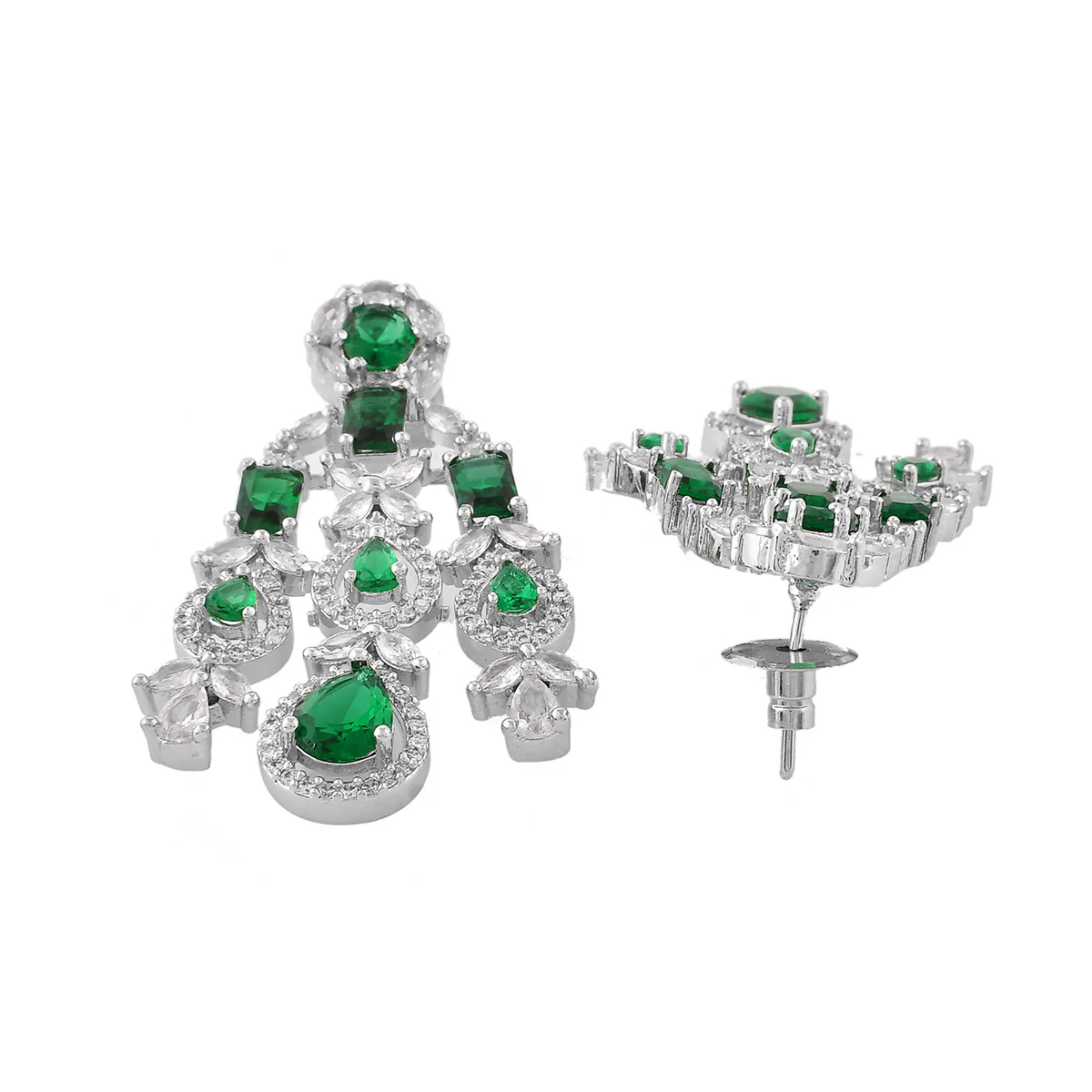 Sparkling Elegance Green and White CZ Cutwork Jewellery Set - Image 3