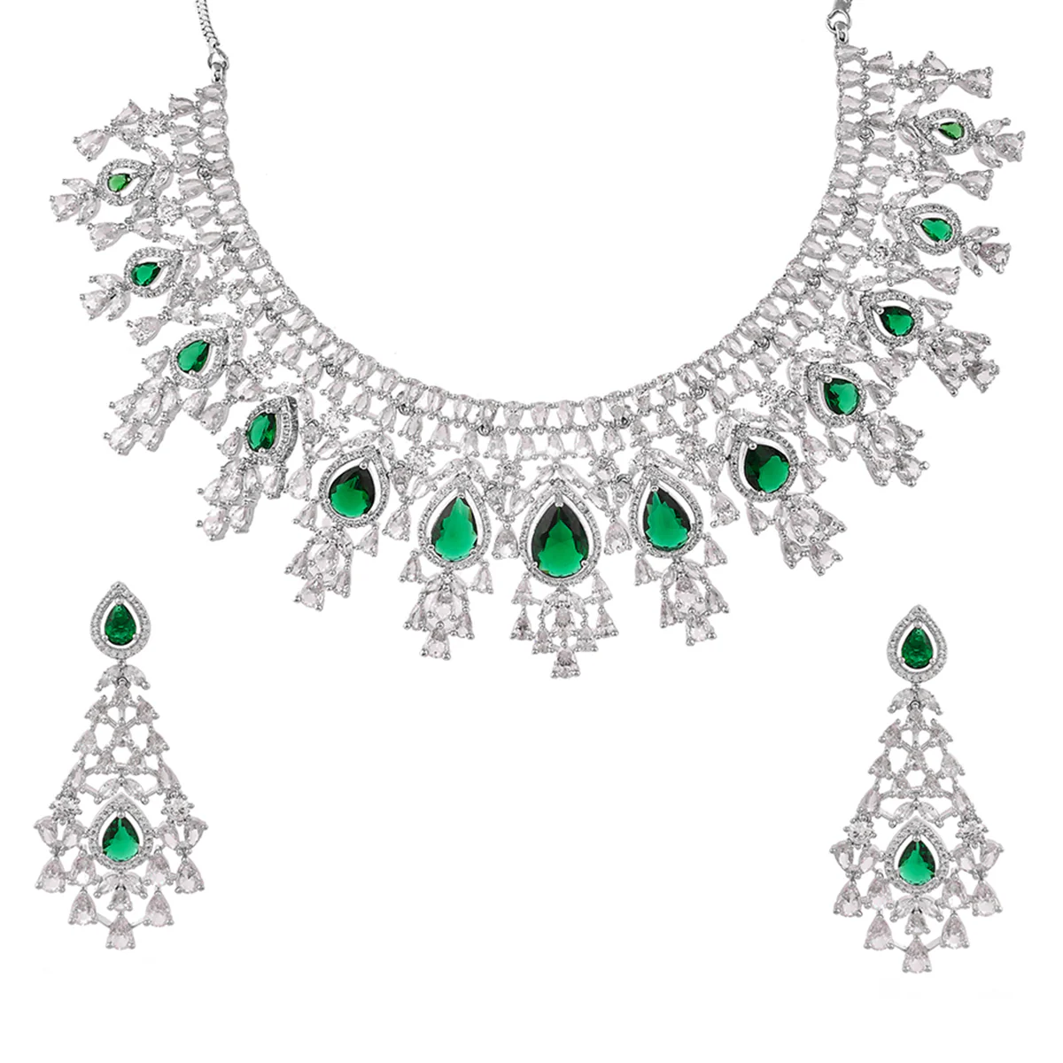 Sparkling Elegance Green and White CZ Jewellery Set - Image 5