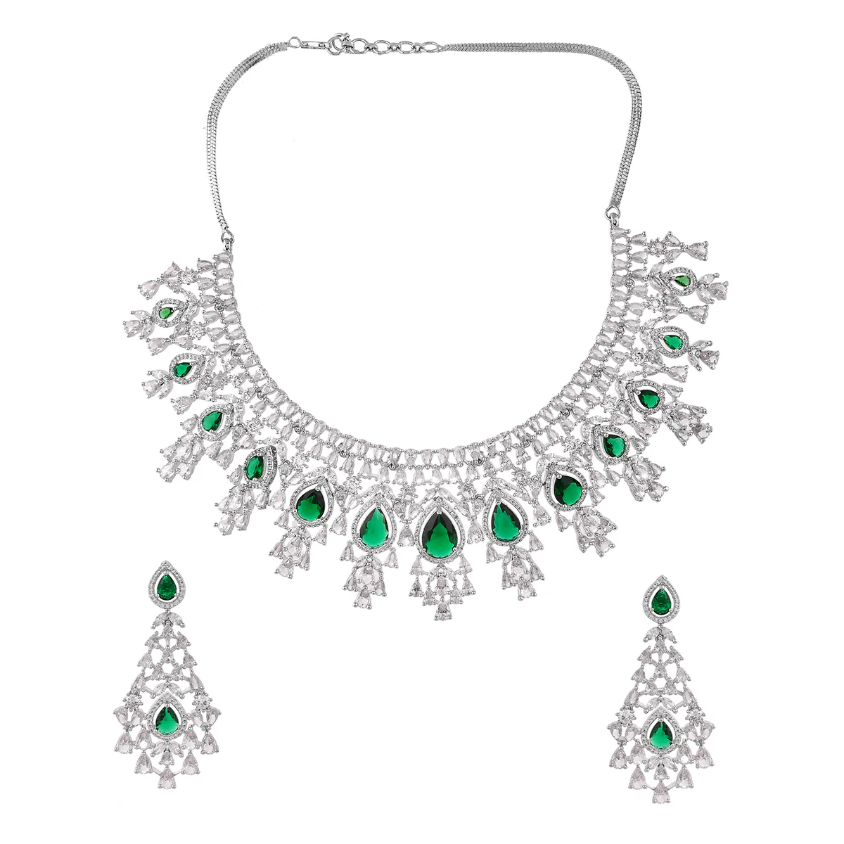 Sparkling Elegance Green and White CZ Jewellery Set - Image 6