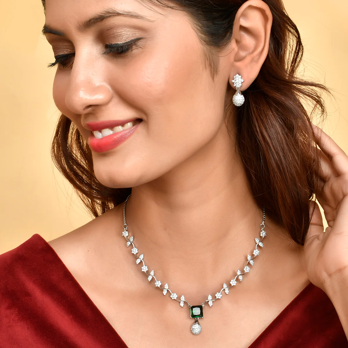 Sparkling Elegance Green and White CZ Jewellery Set - Image 2
