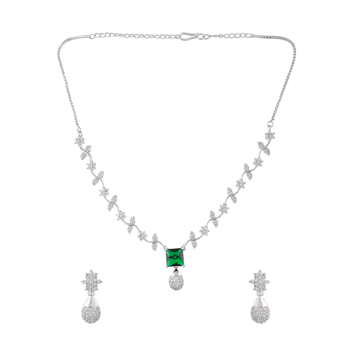 Sparkling Elegance Green and White CZ Jewellery Set - Image 4