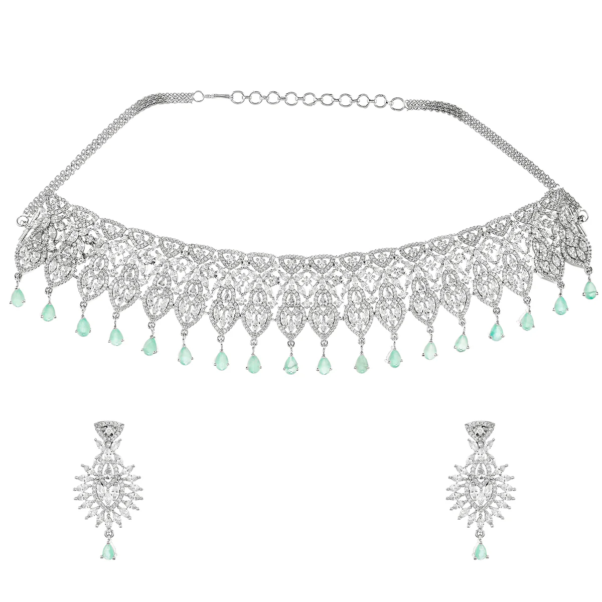 Sparkling Opulence Green Pear Cut Gems Jewellery Set - Image 3