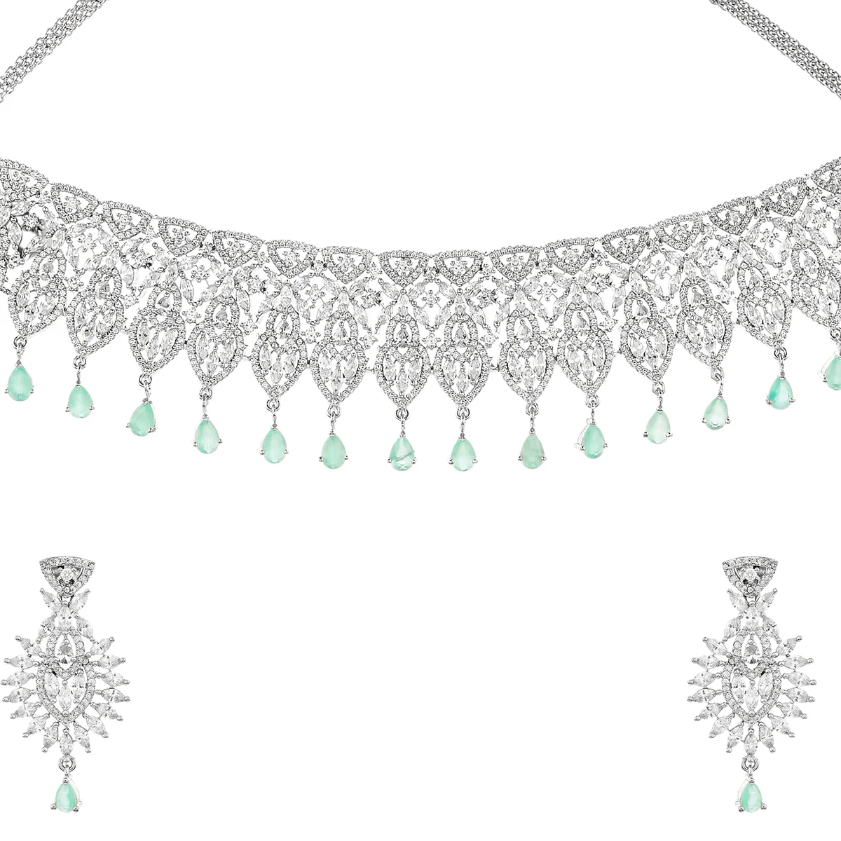 Sparkling Opulence Green Pear Cut Gems Jewellery Set - Image 4