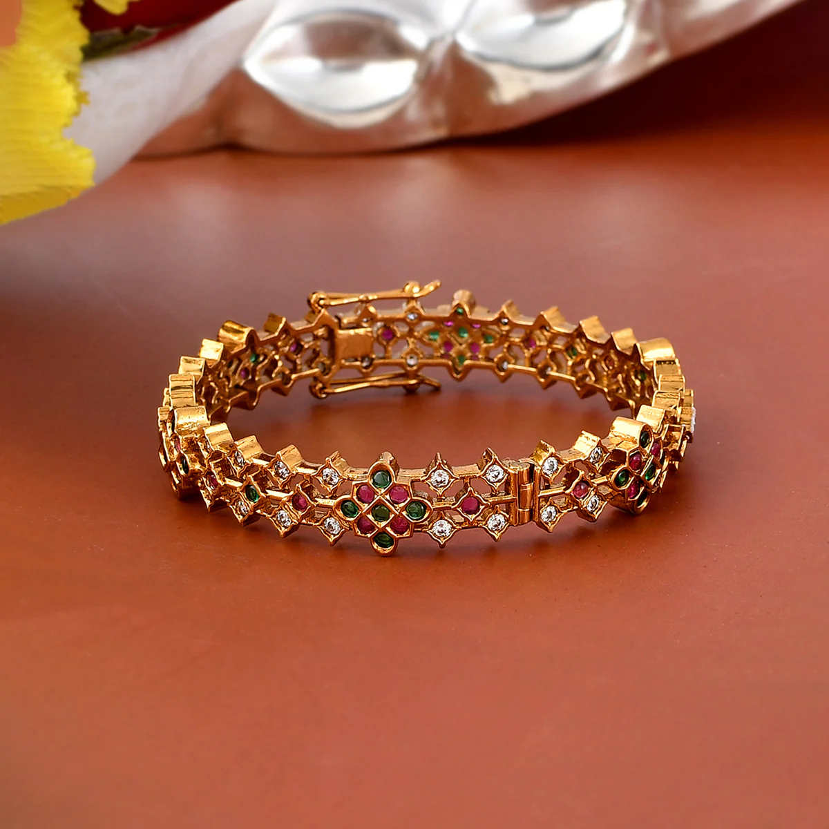Sparkling Elegance Green-Red Studed Bangles