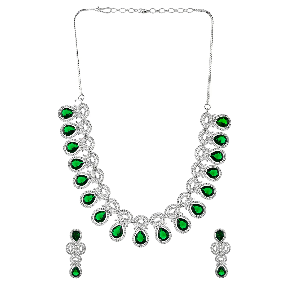 Sparkling Elegance Green Teardrop Zircons Jewellery Set - Image 3