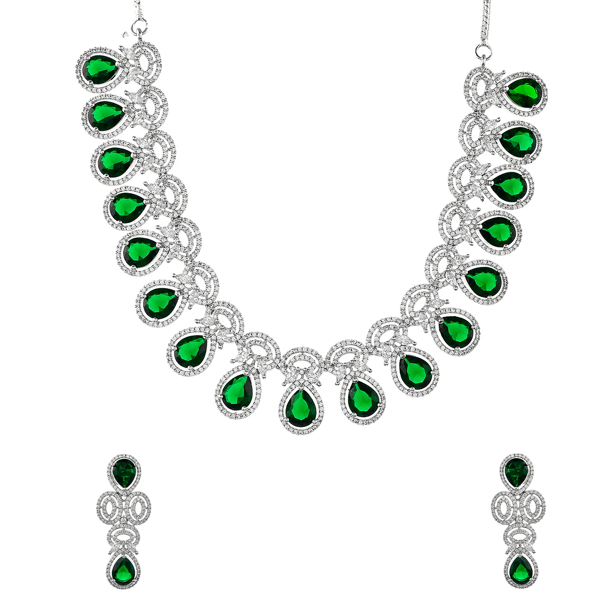 Sparkling Elegance Green Teardrop Zircons Jewellery Set - Image 4