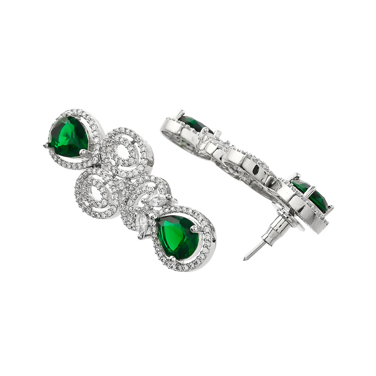 Sparkling Elegance Green Teardrop Zircons Jewellery Set - Image 5