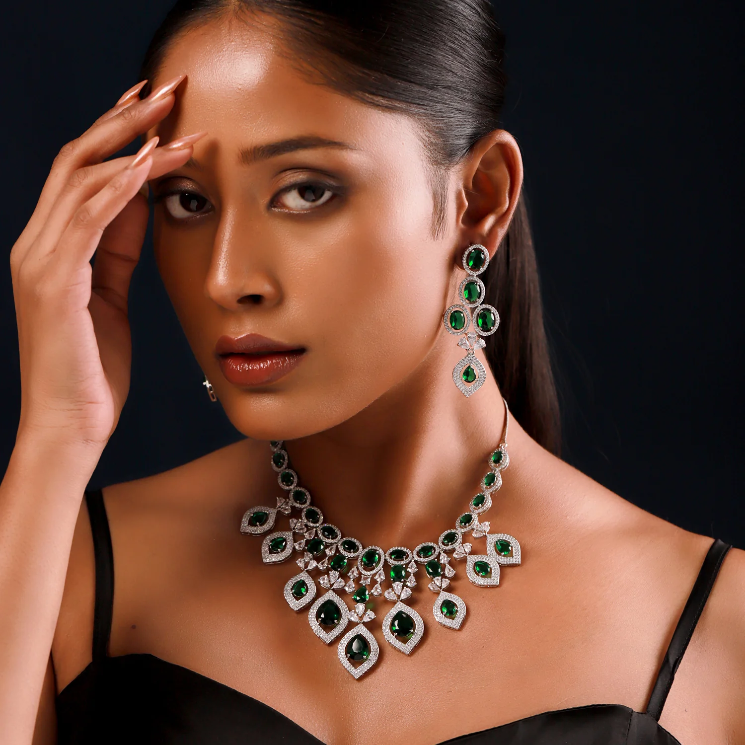 Sparkling Elegance Haseena-E-Emerald Royal Bollywood Necklace Set - Image 2