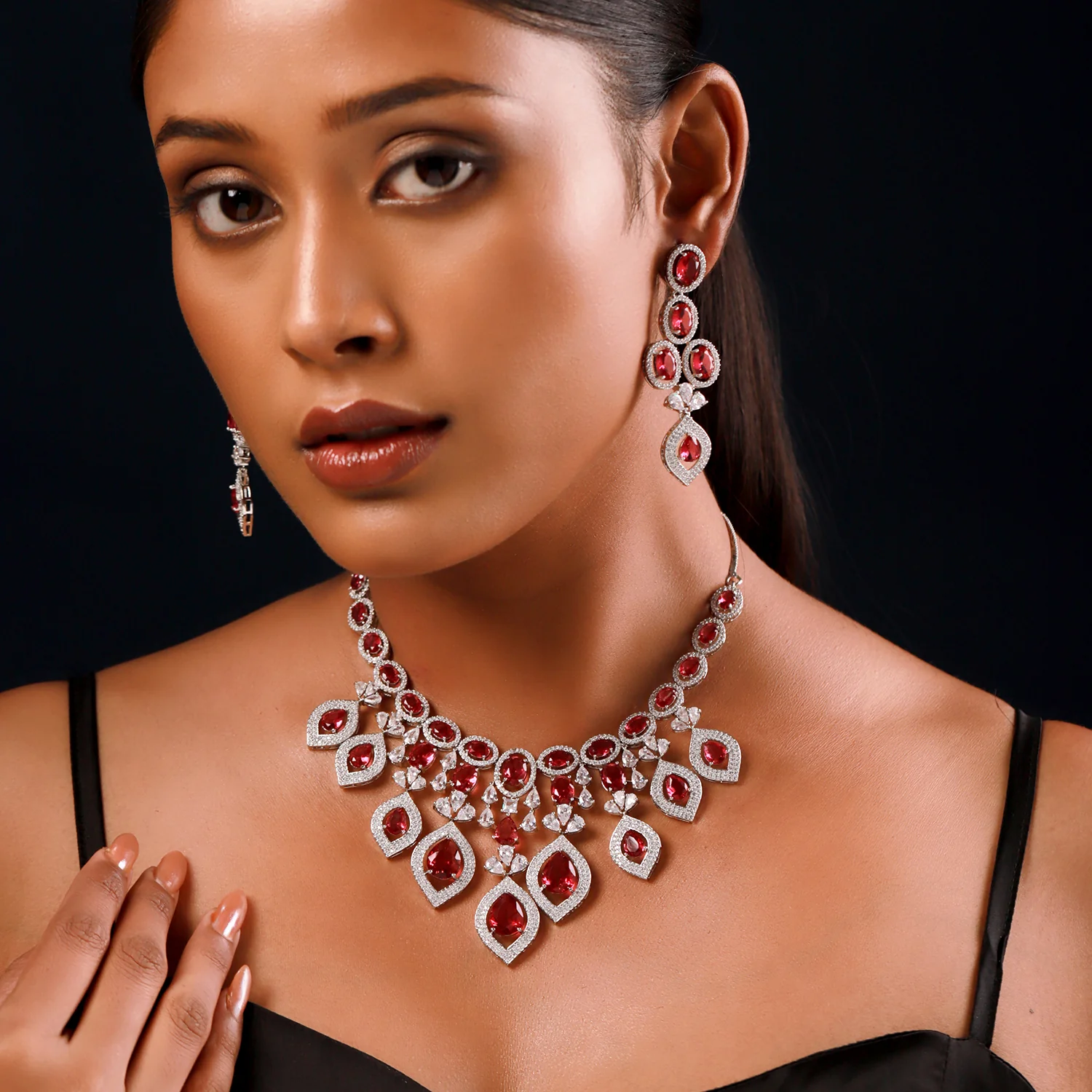 Sparkling Elegance Haseena-E-Ruby Royal Necklace Set - Image 2