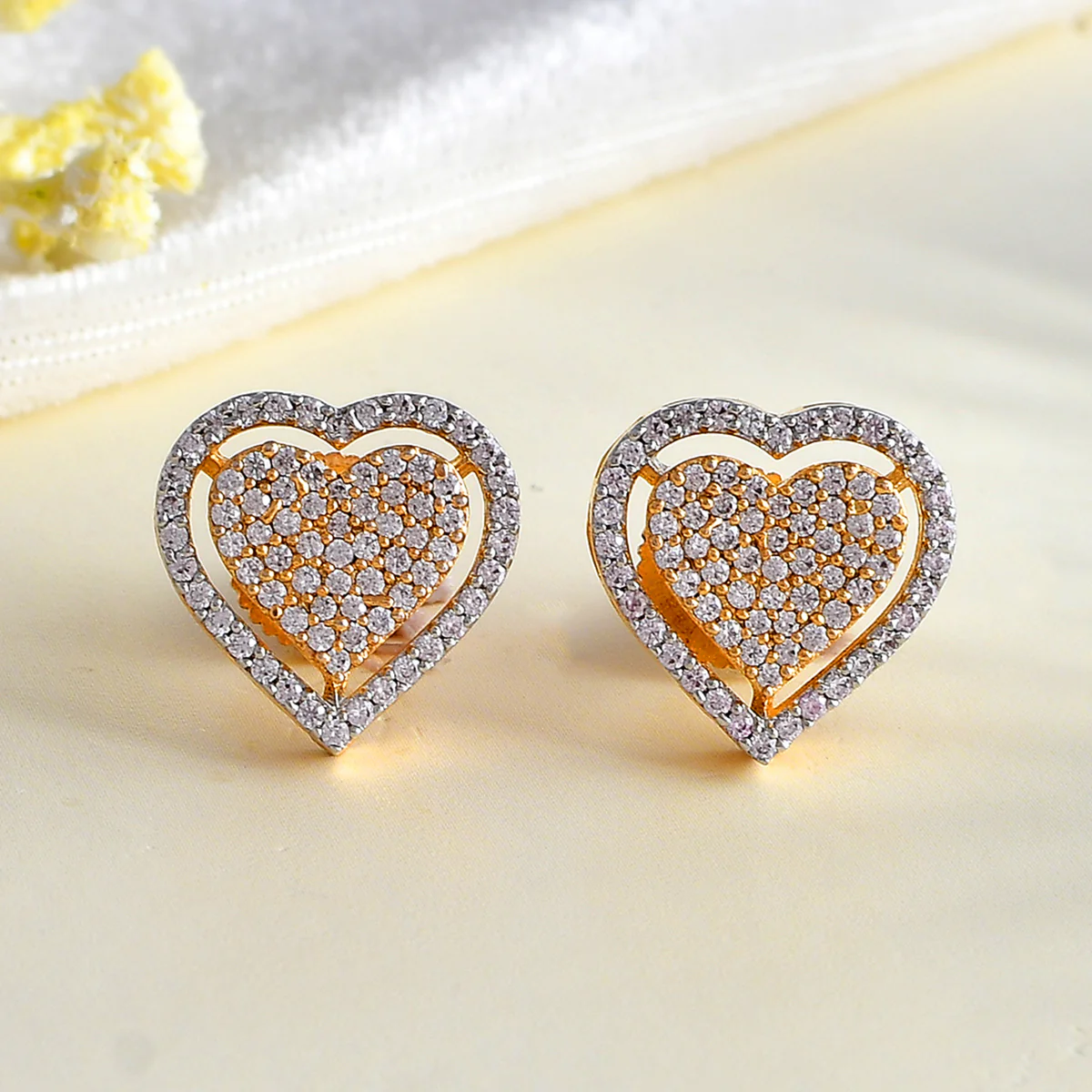 Sparkling Elegance Heart Shaped Cz Studded Earrings