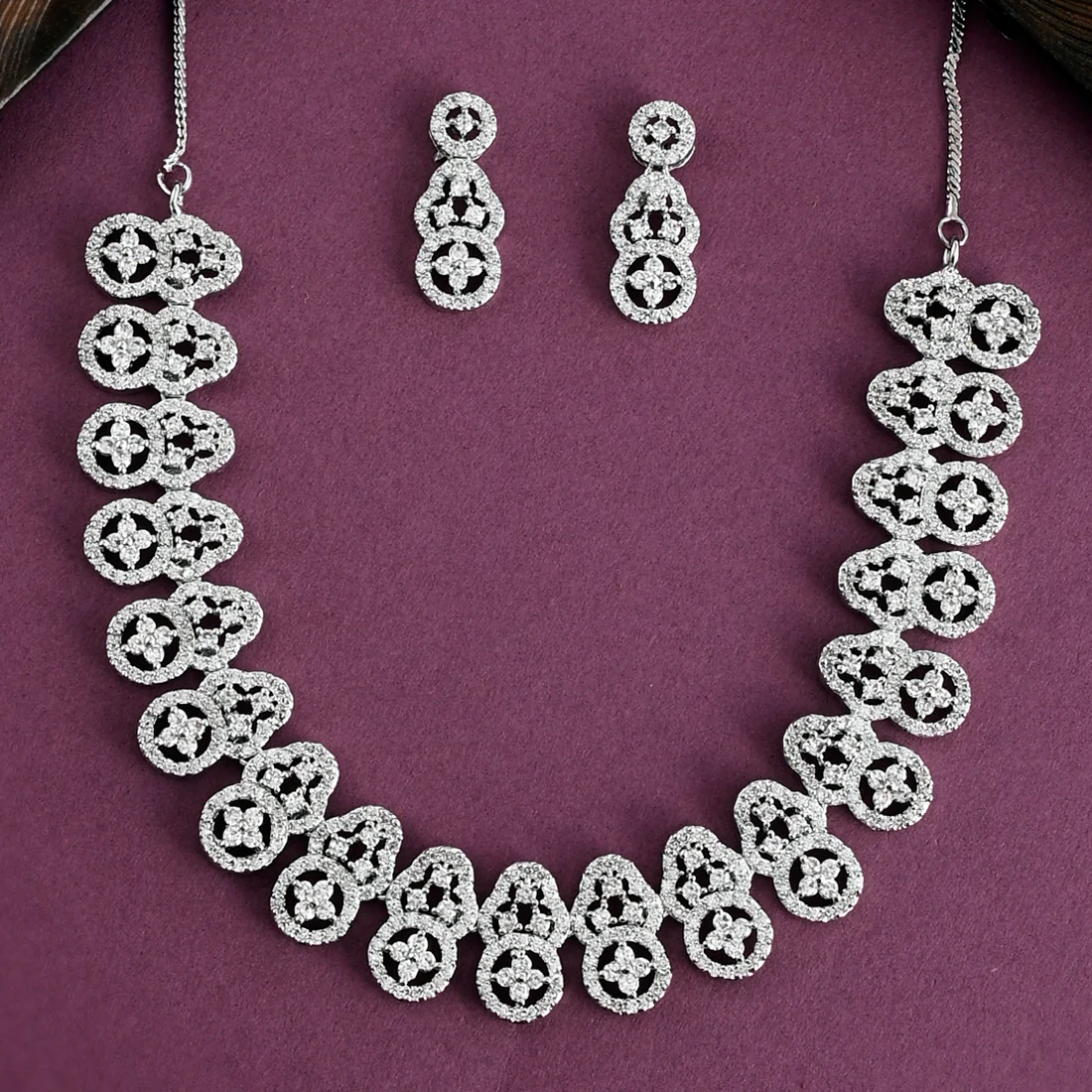 Sparkling Elegance Heavily Embellished CZ Jewellery Set | Voylla