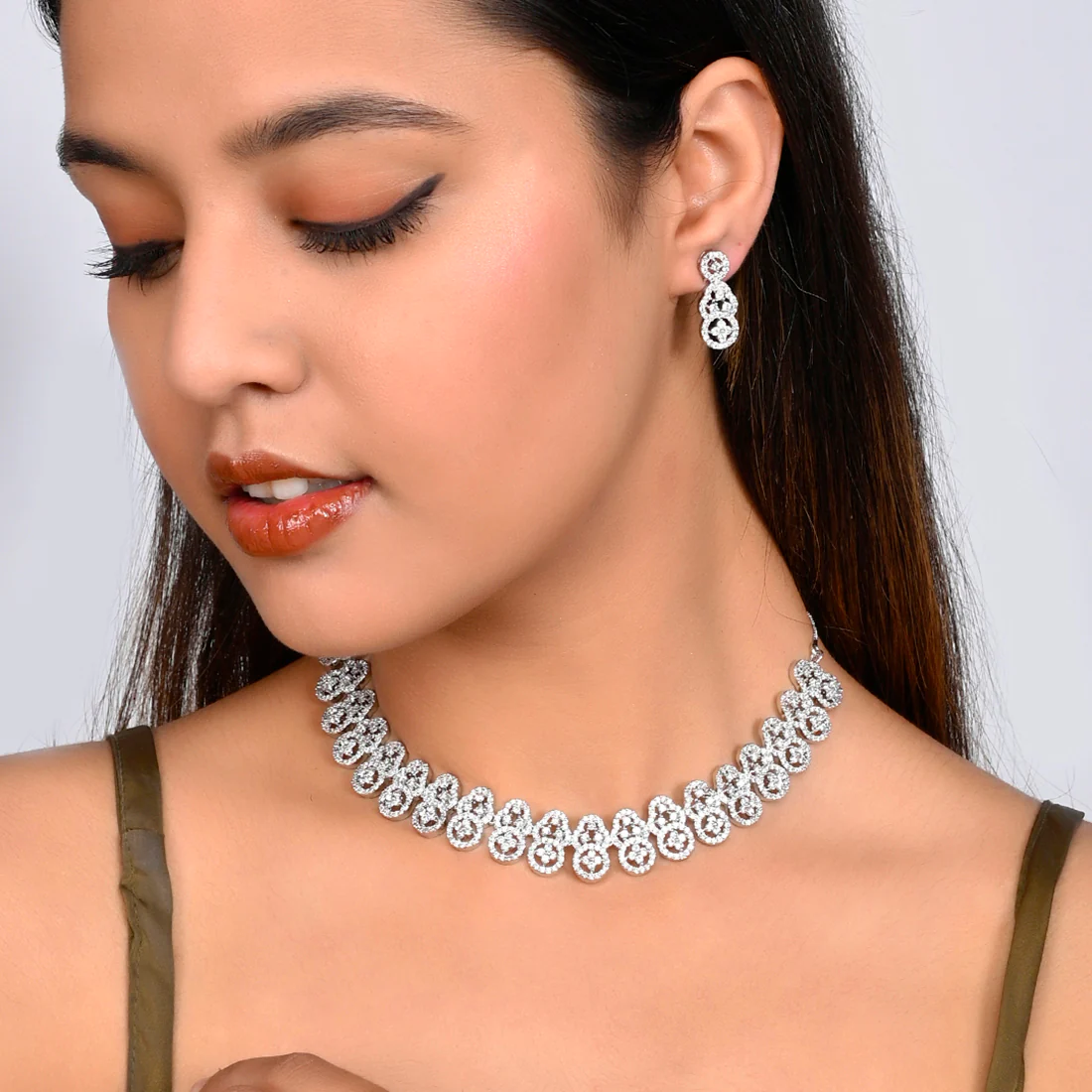Sparkling Elegance Heavily Embellished CZ Jewellery Set | Voylla - Image 2