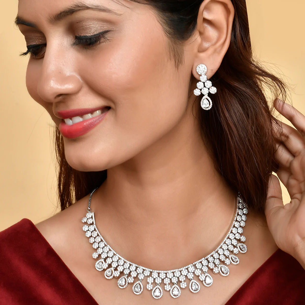 Sparkling Elegance Heavily Embellished Round Cut Zircon Jewellery Set - Image 2
