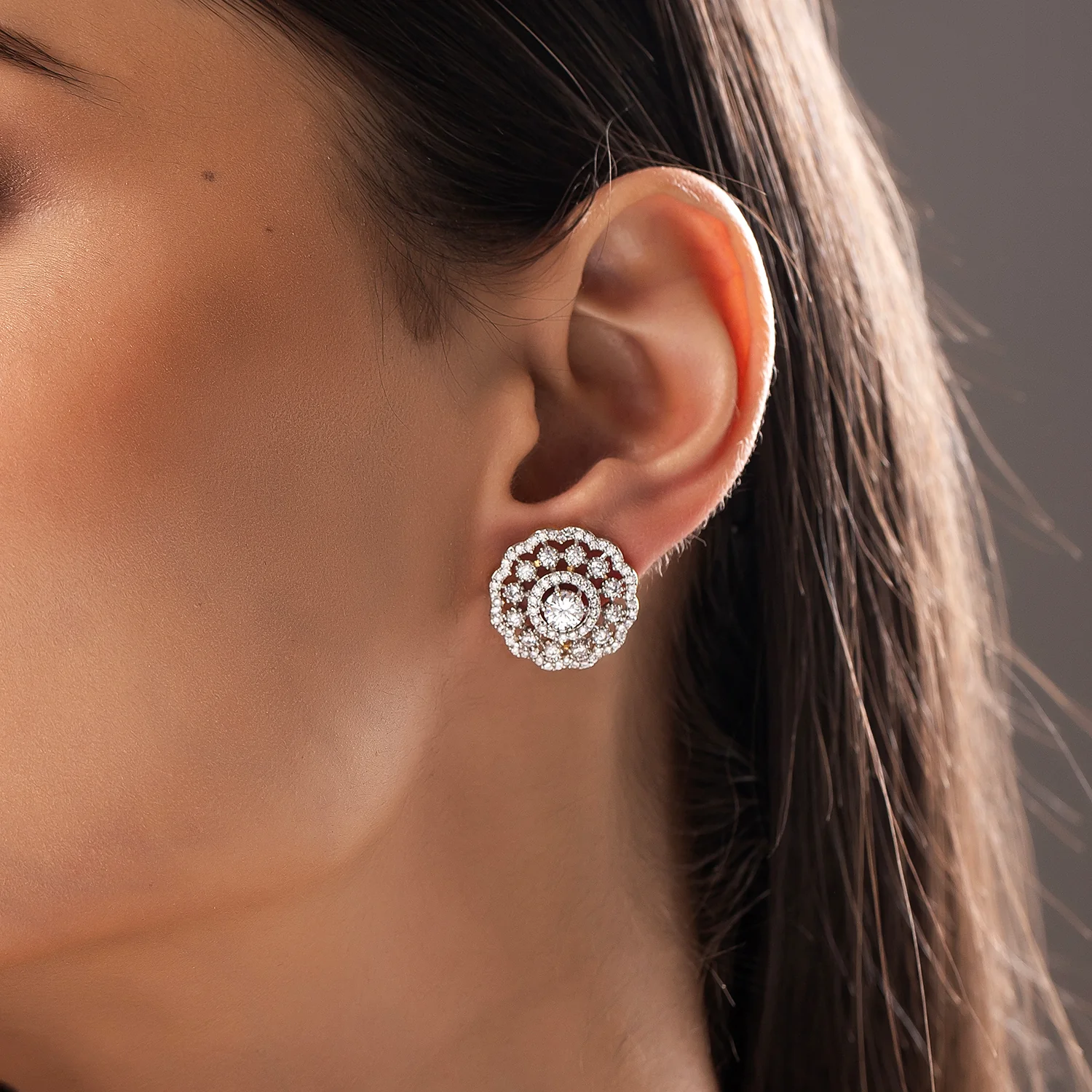 Sparkling Elegance Heritage American Diamond Stud Earrings - Image 2