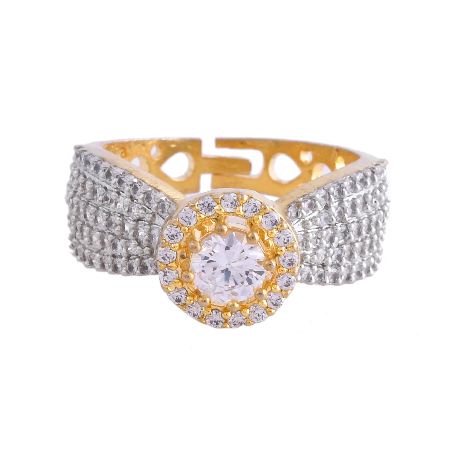 Sparkling Elegance Infinite Glow Gold Solitaire American Diamond Ring - Image 3
